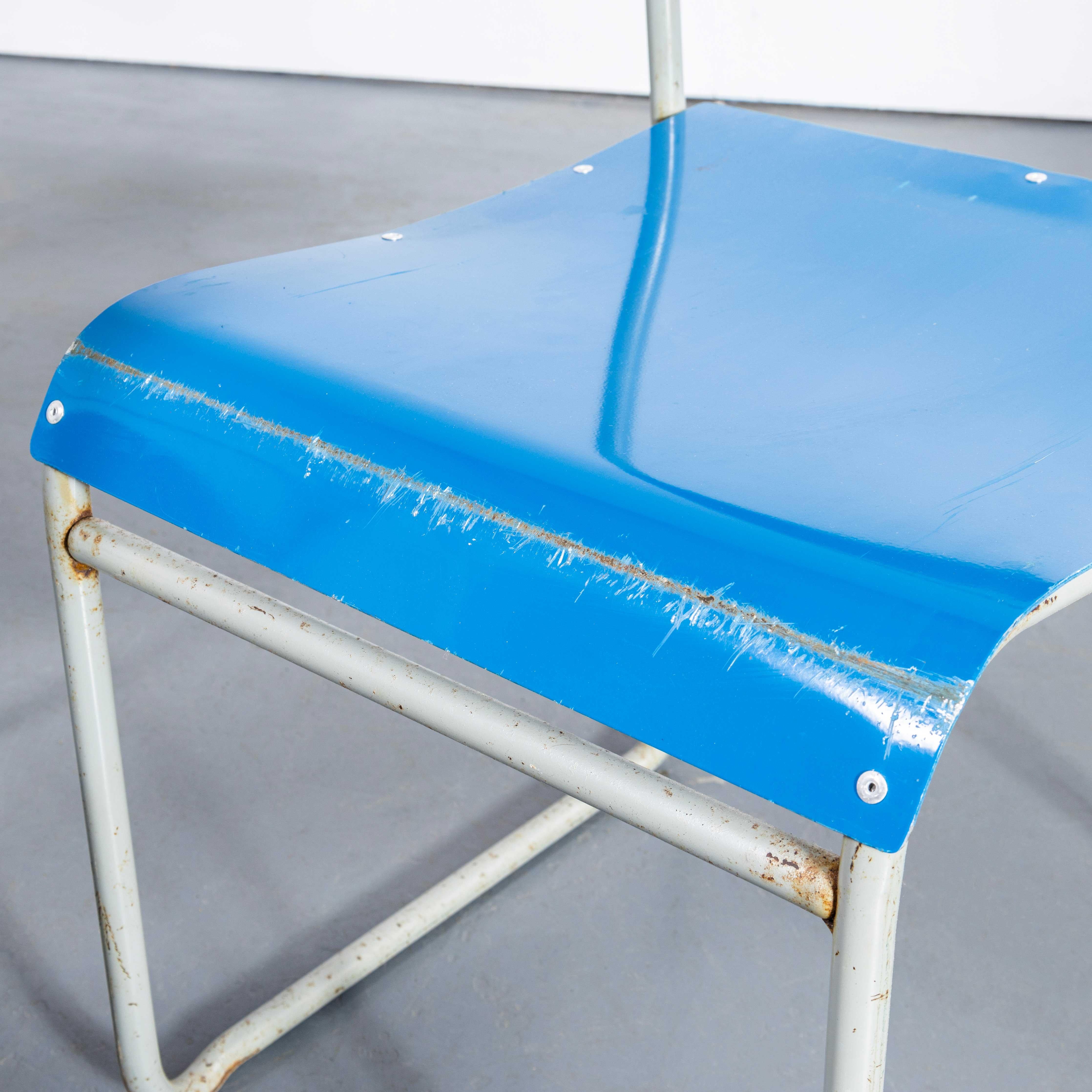 1950’s Pel – Cox Tubular Metal Outdoor Dining Chairs With Blue Seats – Quantity In Good Condition For Sale In Hook, Hampshire