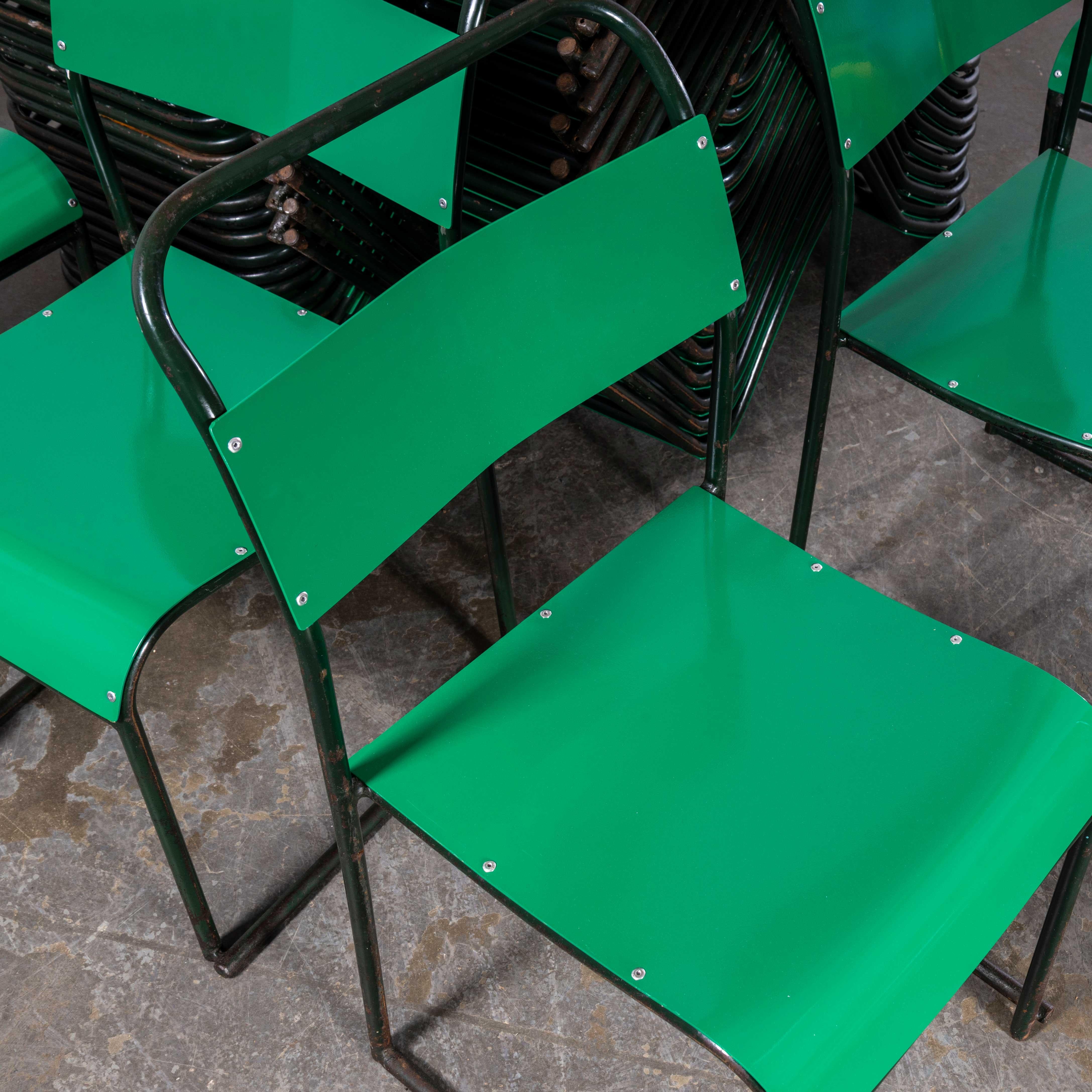 English 1950’s Pel – Cox Tubular Metal Outdoor Dining Chairs With Green Seats – Quantity For Sale