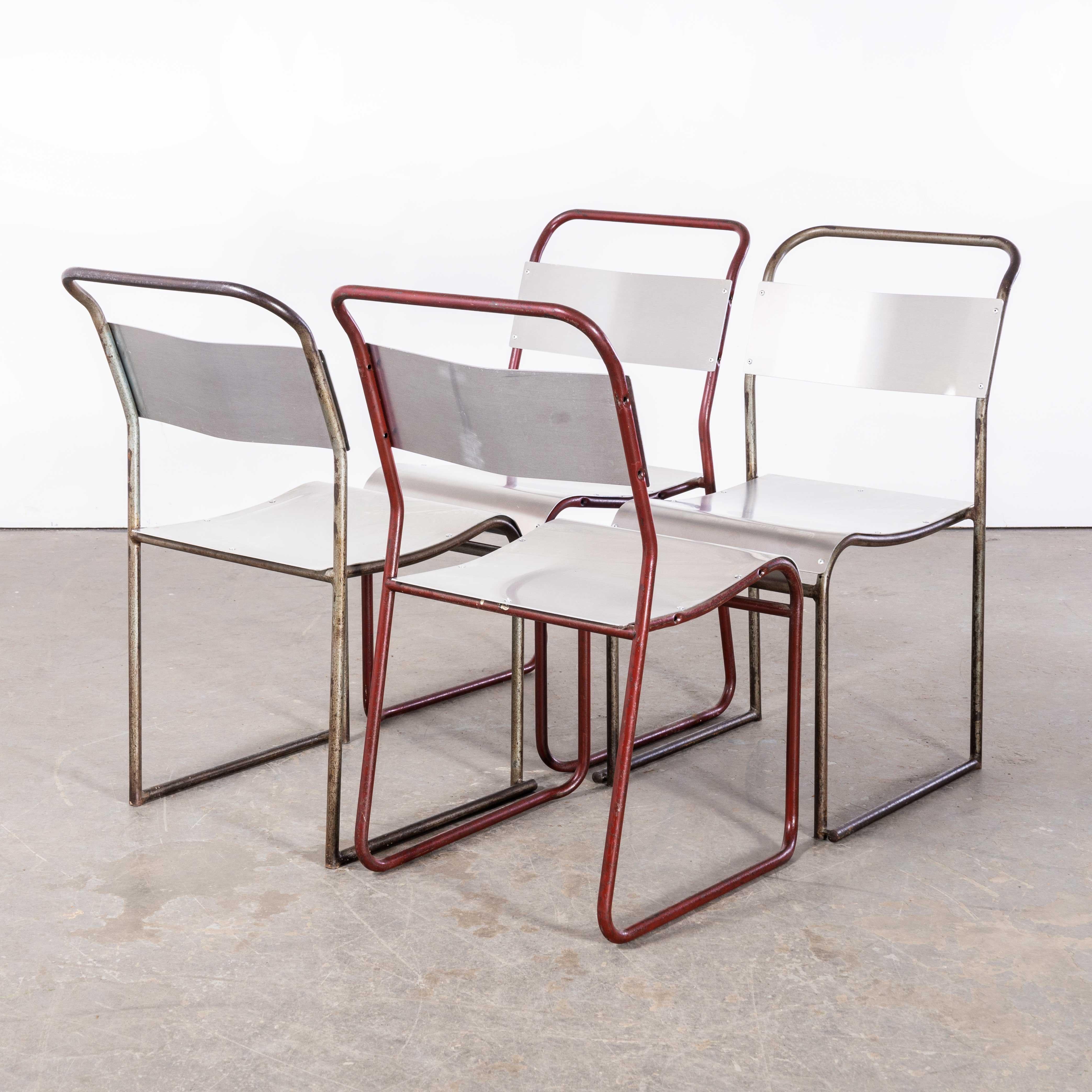 English 1950's Pel - Cox Tubular Metal Outdoor Dining Chairs With Metal Seats - Set Of F For Sale