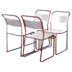 Retro 1950's Pel - Cox Tubular Metal Outdoor Dining Chairs With Metal Seats - Set Of F