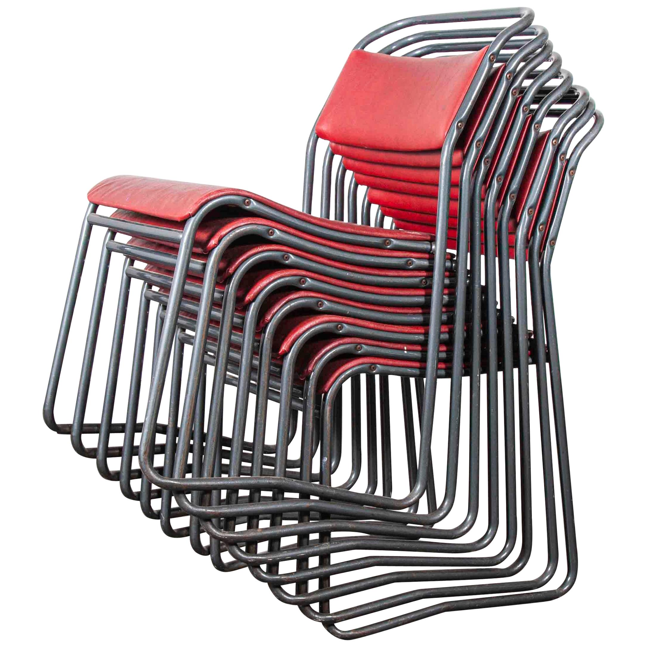 1950s PEL Tubular Metal Upholstered Dining Chairs, Set of Eighteen