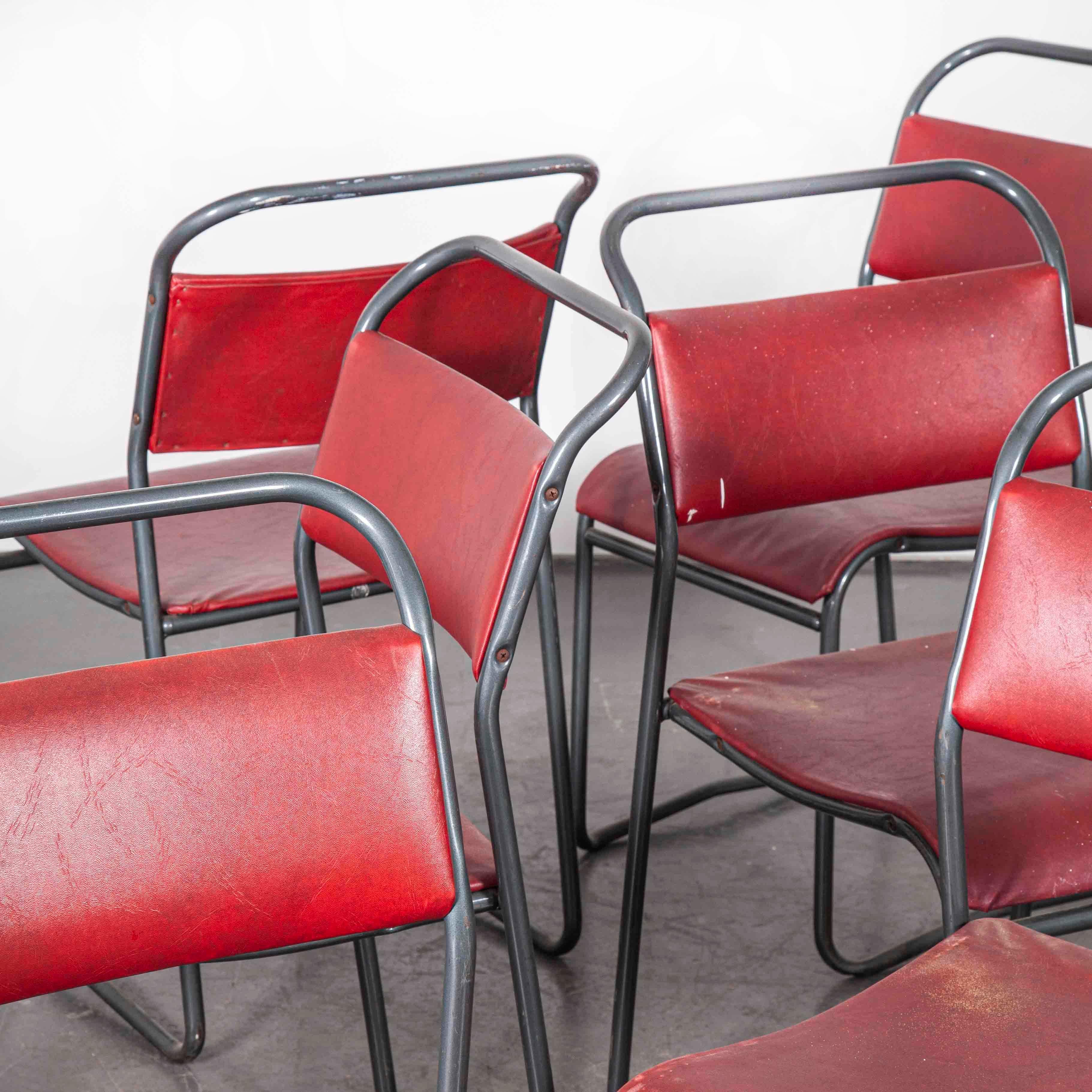 1950s PEL tubular metal upholstered stacking dining chairs – set of six
1950s vintage PEL tubular metal upholstered dining chairs – set of six. One of the all time classic British chairs inspired by the contemporary designs of Bauhaus. The most