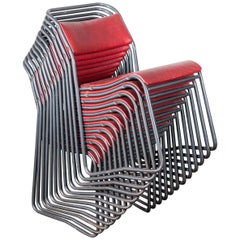 1950s PEL Tubular Metal Upholstered Stacking Dining Chairs, Set of Twelve