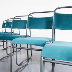 1950's PEL Tubular Stacking Upholstered Chair - Carbon Grey Frame - Set Of Five
