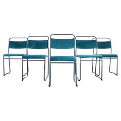 1950's PEL Tubular Stacking Upholstered Chair - Carbon Grey Frame - Set Of Five