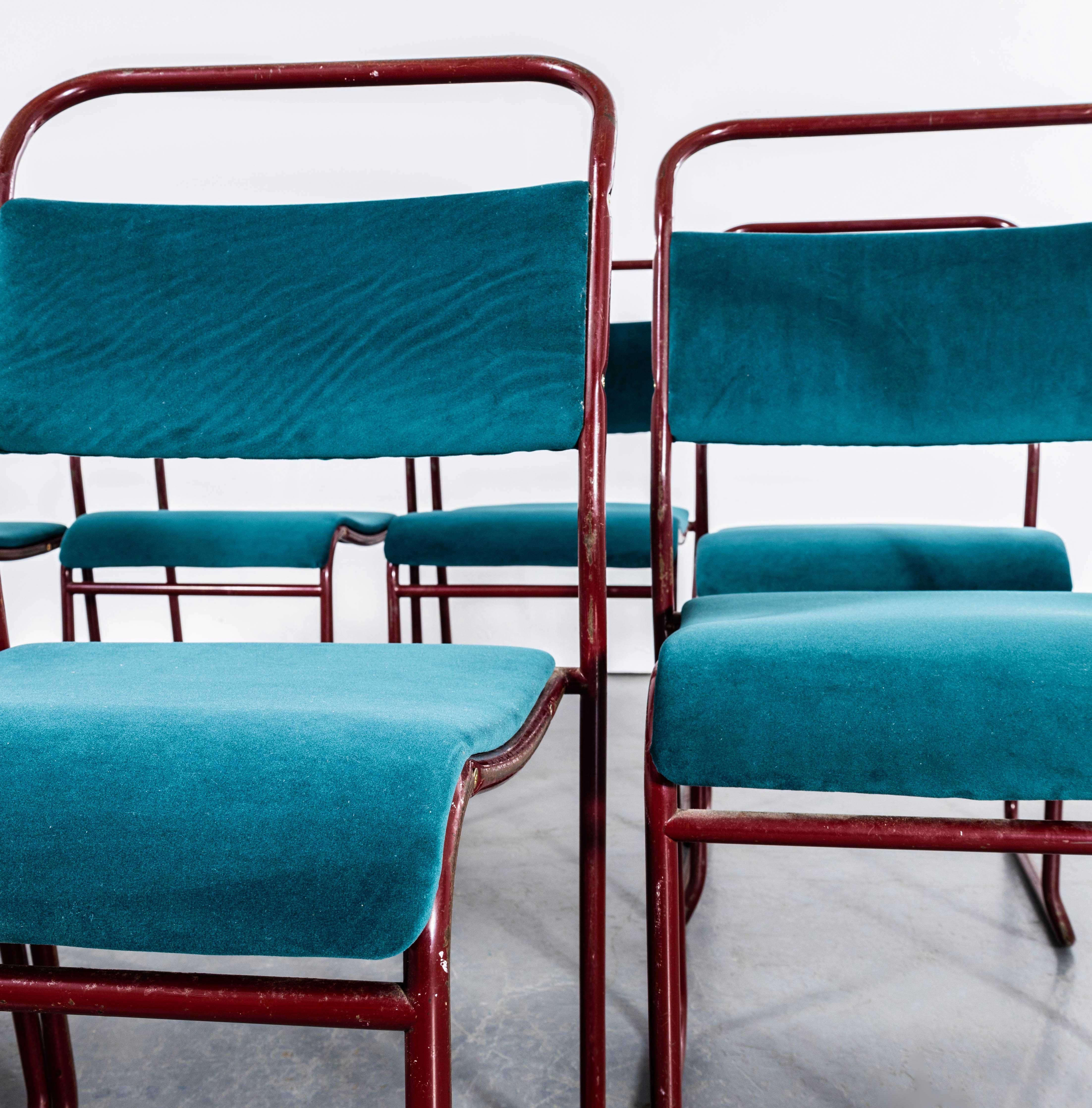 English 1950's PEL Tubular Stacking Upholstered Chair - Red Frame - Set Of Eight For Sale
