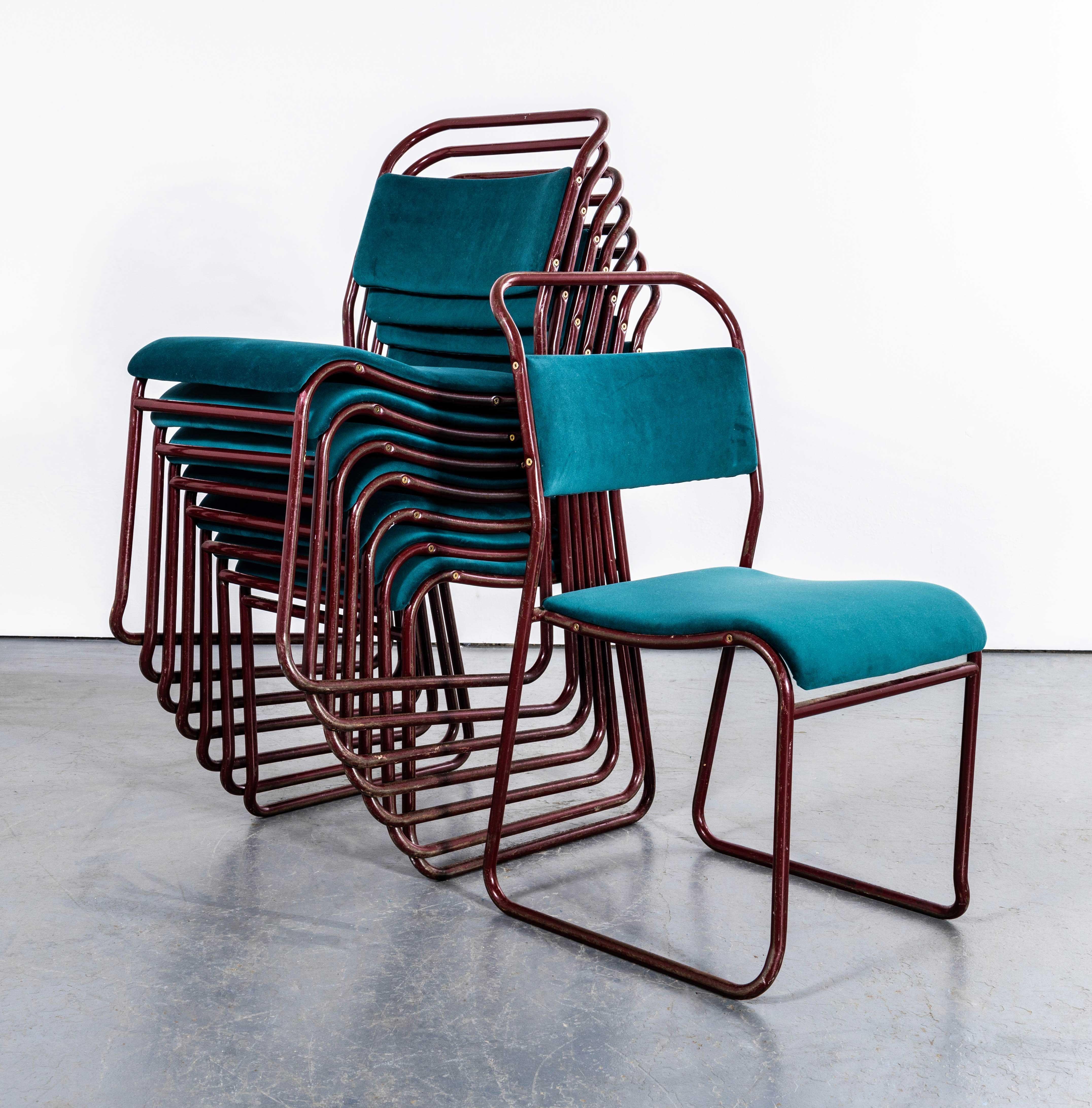 Mid-20th Century 1950's PEL Tubular Stacking Upholstered Chair - Red Frame - Set Of Eight For Sale