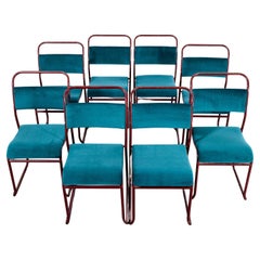 Chaise tubulaire empilable PEL des années 1950 - Cadre rouge - Ensemble de huit