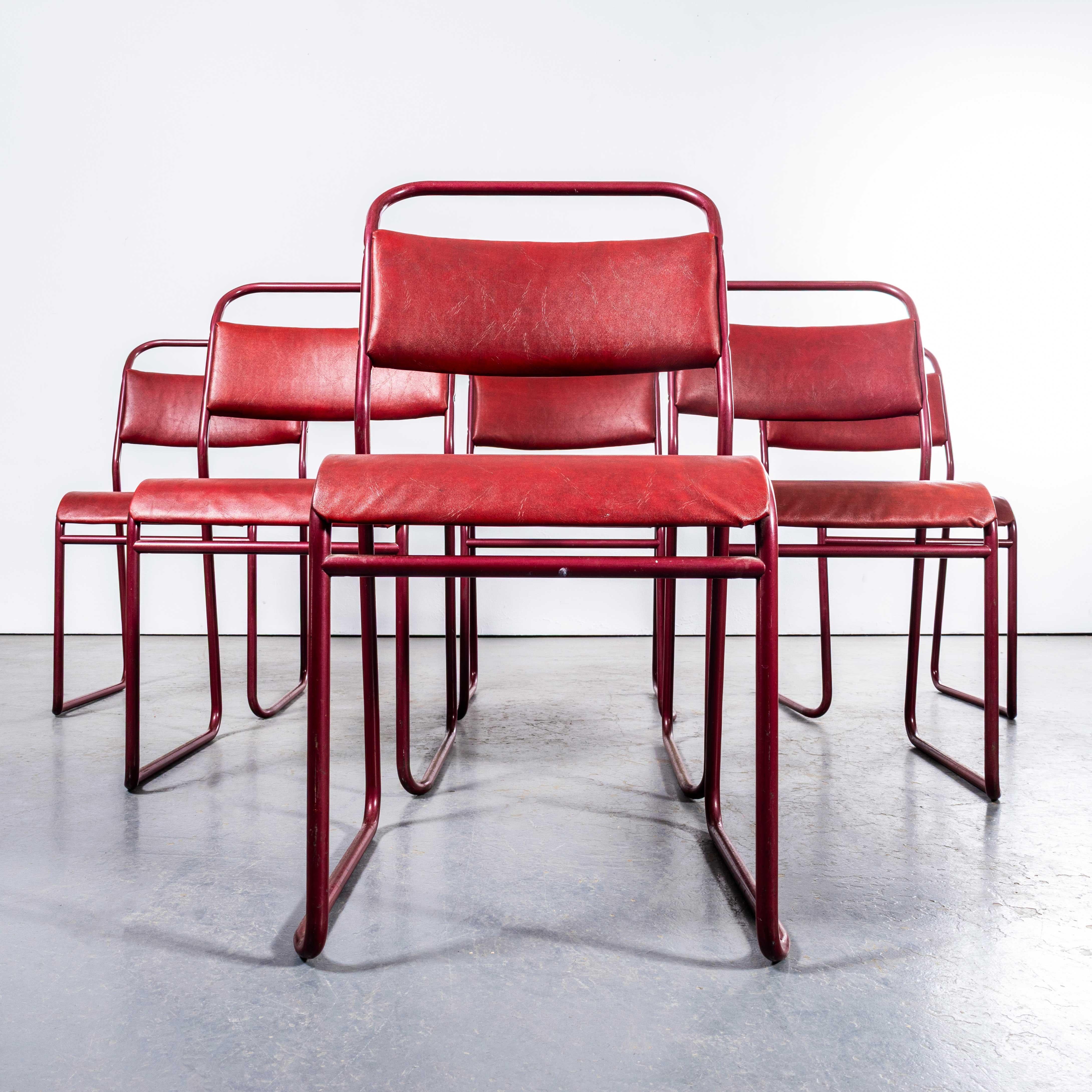 1950's PEL Tubular Stacking Upholstered Dining Chair - Red Frame - Large Quantit (Mitte des 20. Jahrhunderts) im Angebot