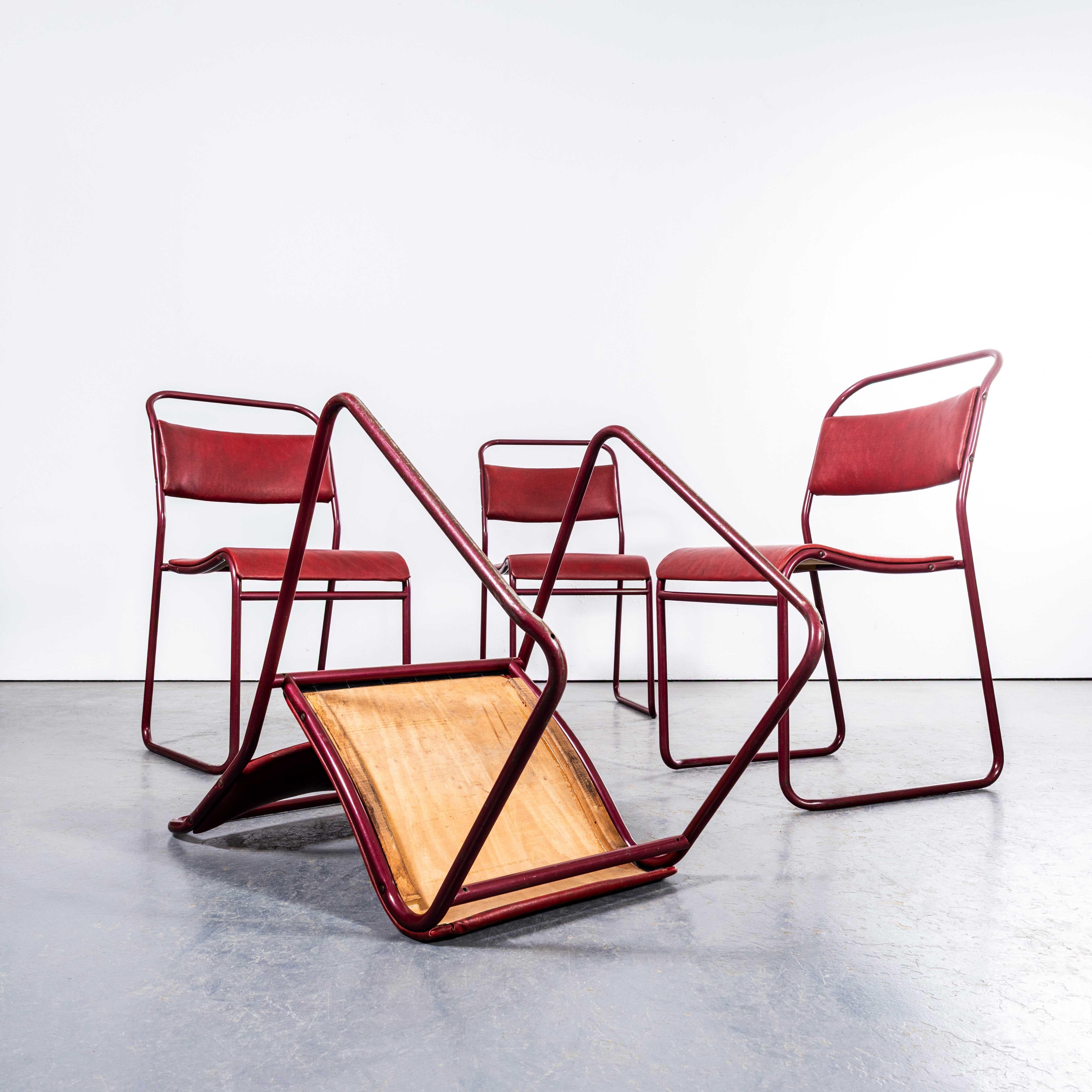 1950's PEL Tubular Stacking Upholstered Dining Chair - Red Frame - Large Quantit (Stahl) im Angebot