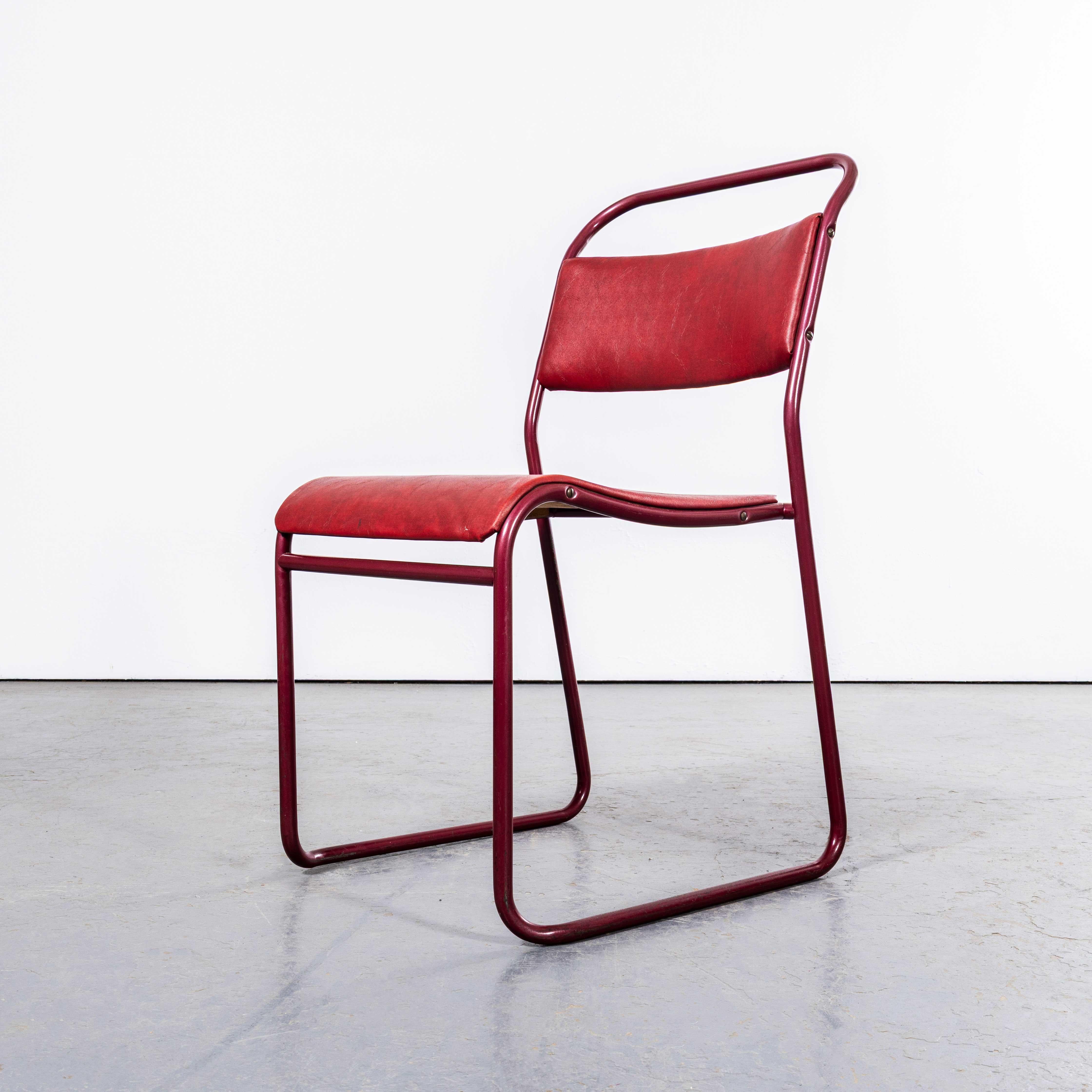 1950's PEL Tubular Stacking Upholstered Dining Chair - Red Frame - Large Quantit im Angebot 1