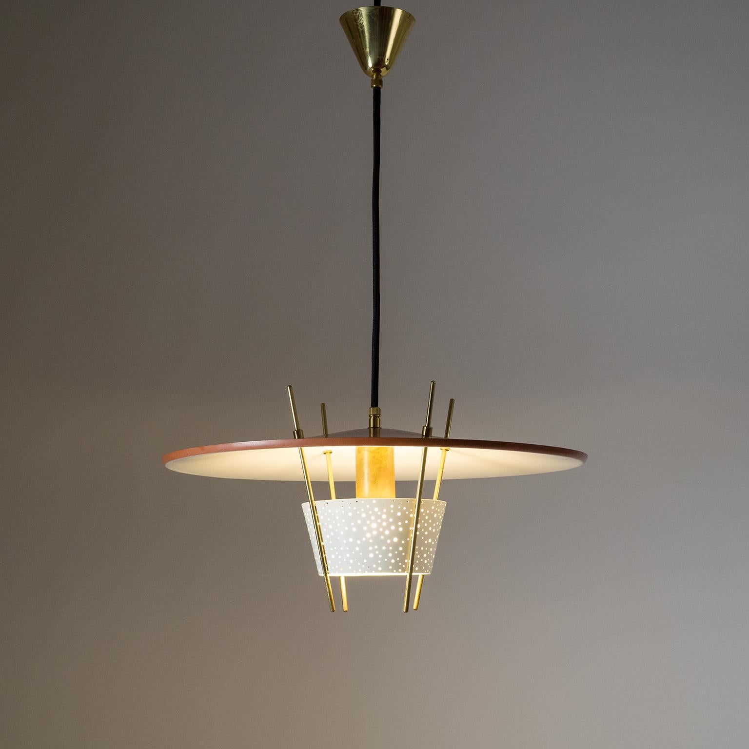 Lacquered 1950s Pendant by Ernest Igl, Pierced Metal and Brass