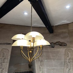 1950s Italian Chandelier Patinated Brass Art Glass Florence Italy