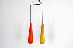1950s Pendant Lamp with Orange and Yellow Mouth-Blown Glass Shades, Italy