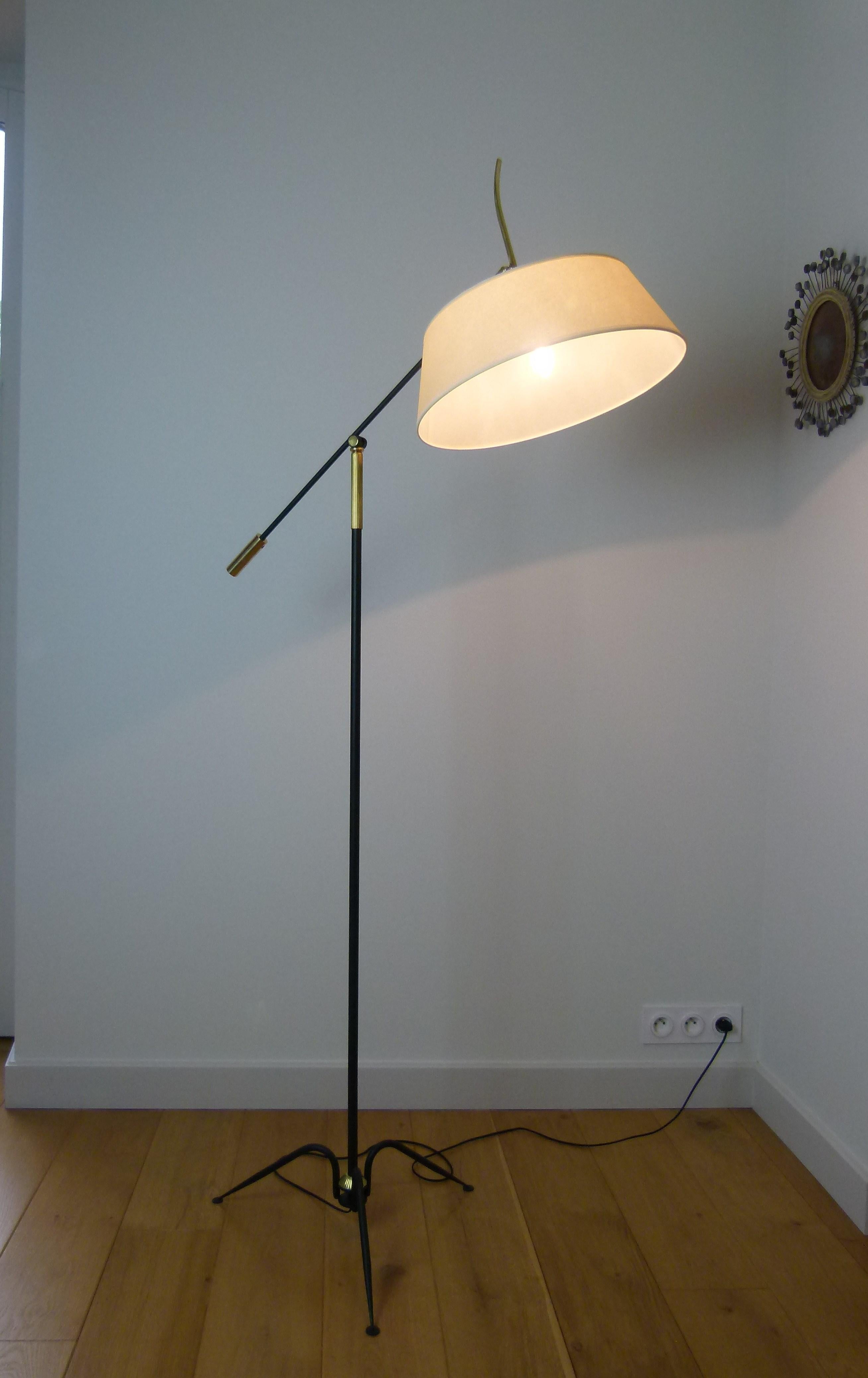 Brass 1950s Pendulum Floor Lamp by Maison Lunel