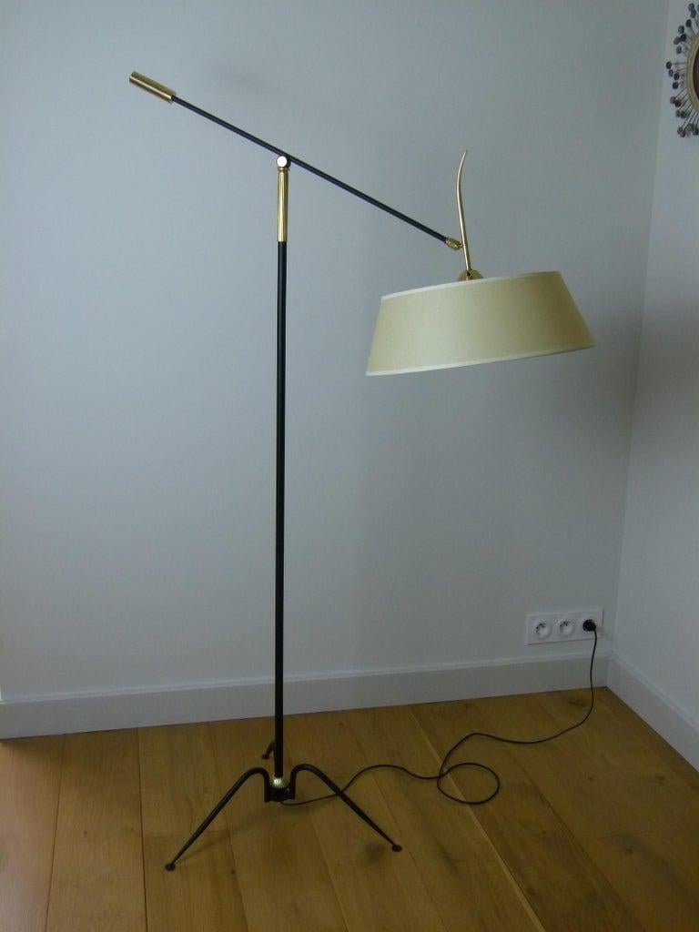 Brass 1950s Pendulum Floor Lamp by Maison Lunel