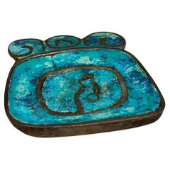 1950er Pepe Mendoza Aschenbecher Malachit & Messing Mexikanische Modernität