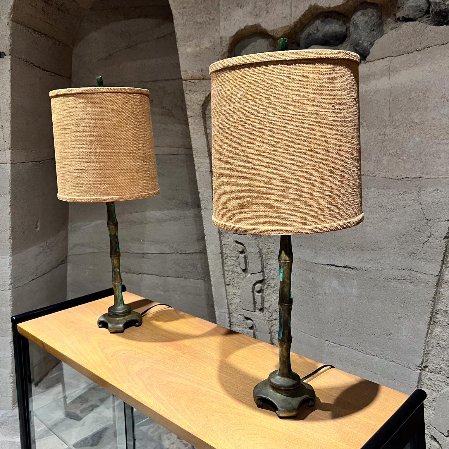 1950s Pepe Mendoza Bronze Table Lamps Faux Bamboo Mexico For Sale 4