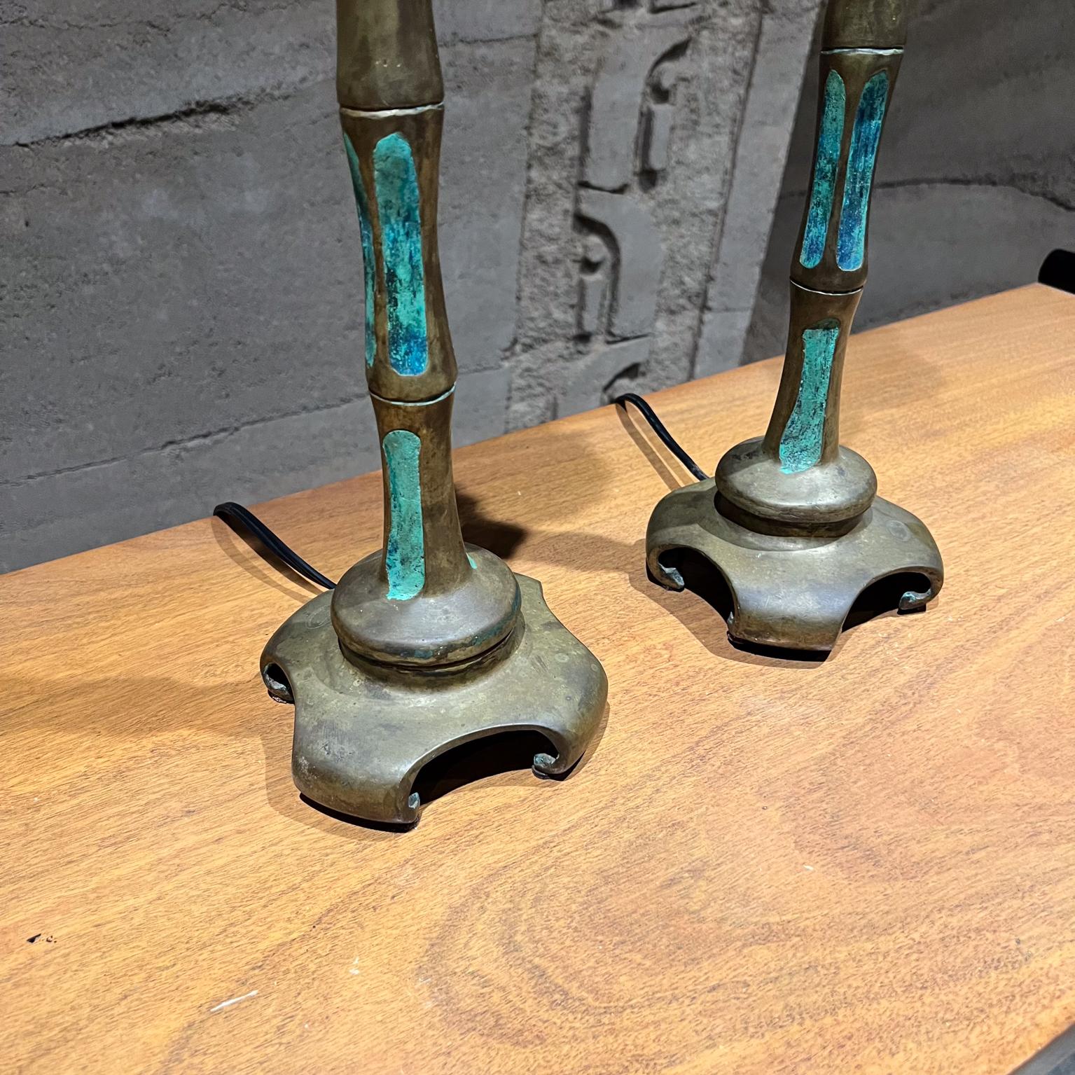 Mid-Century Modern 1950s Pepe Mendoza Bronze Table Lamps Faux Bamboo Mexico For Sale
