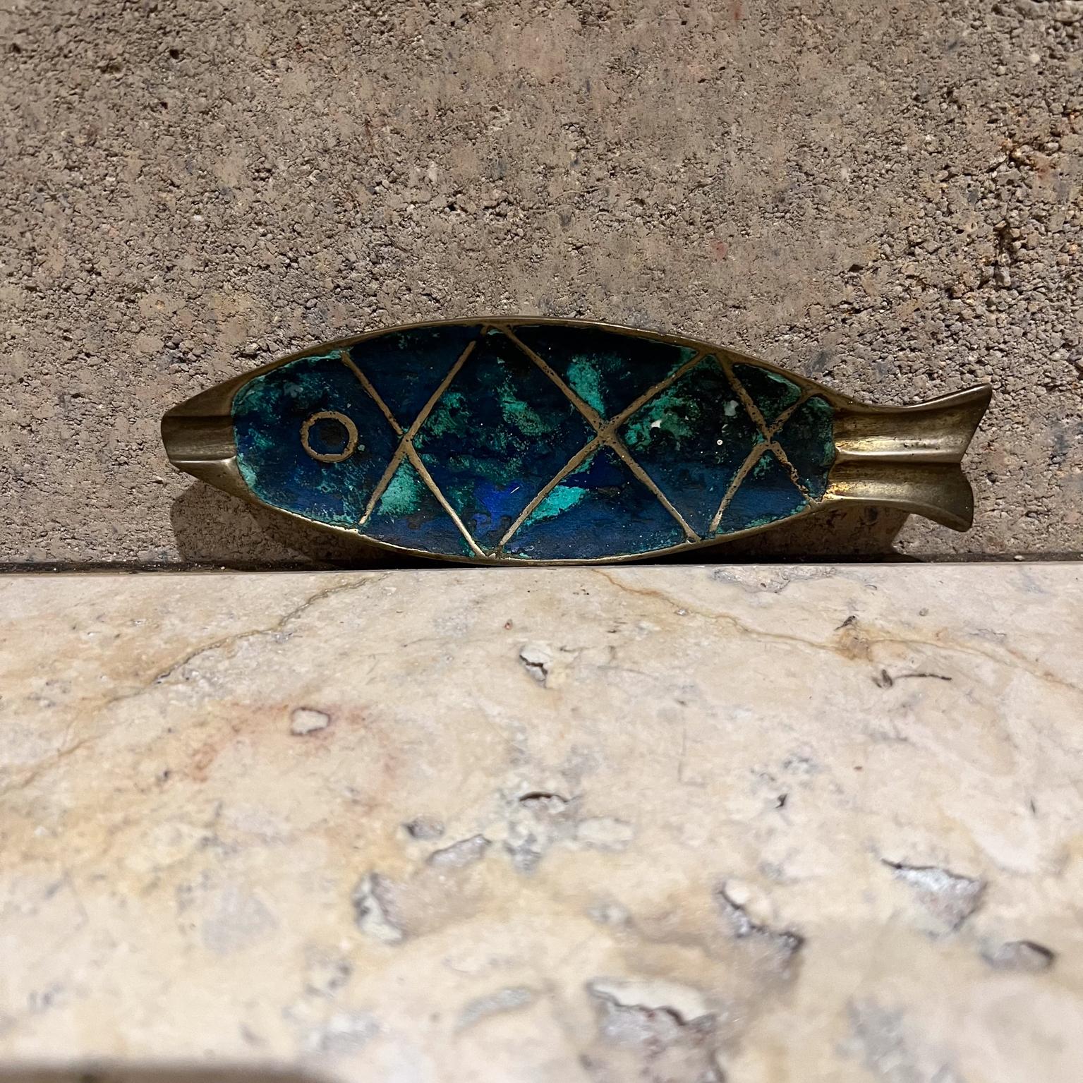 Mid-Century Modern 1950s Pepe Mendoza Fish Ashtray Malachite Brass
