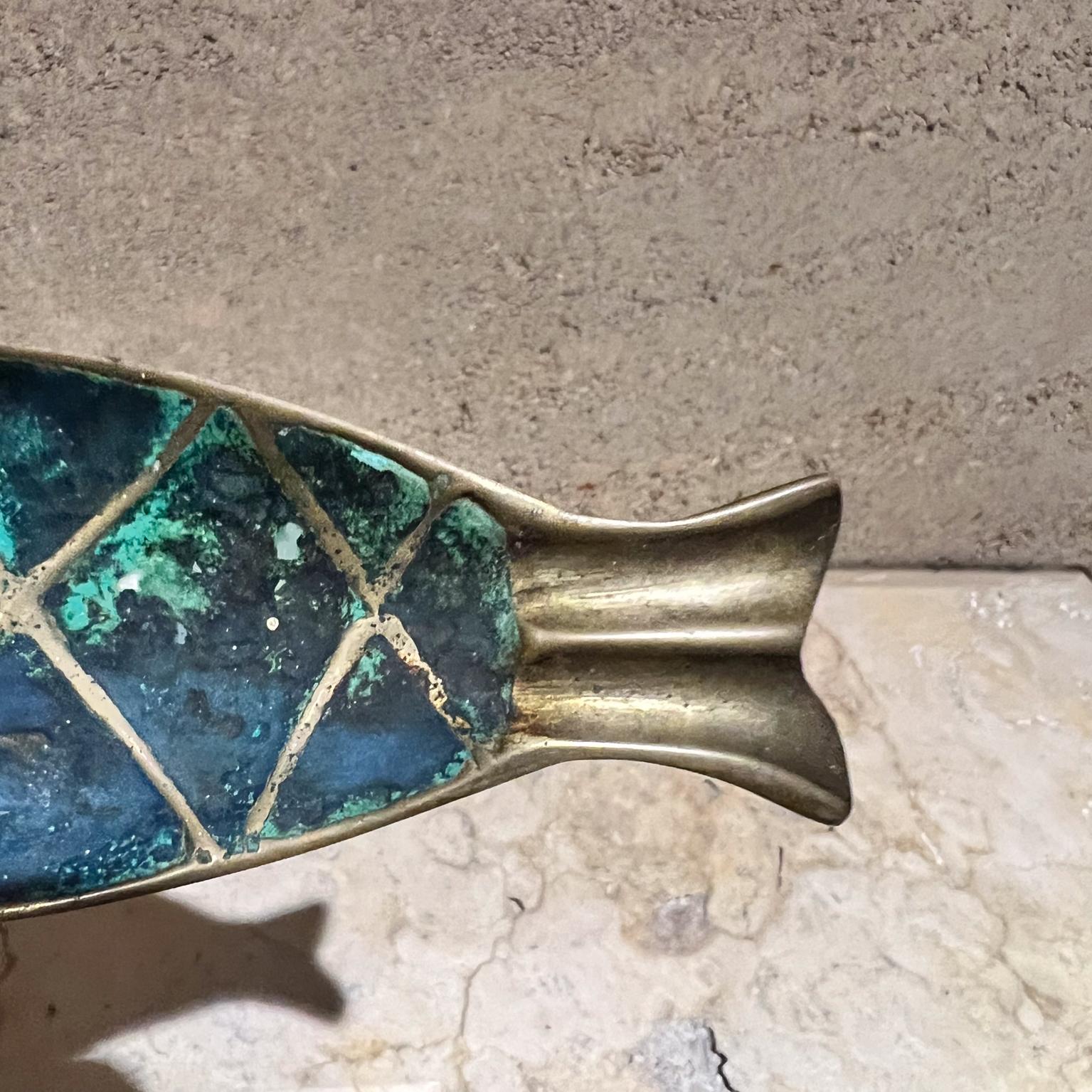 Mexican 1950s Pepe Mendoza Fish Ashtray Malachite Brass
