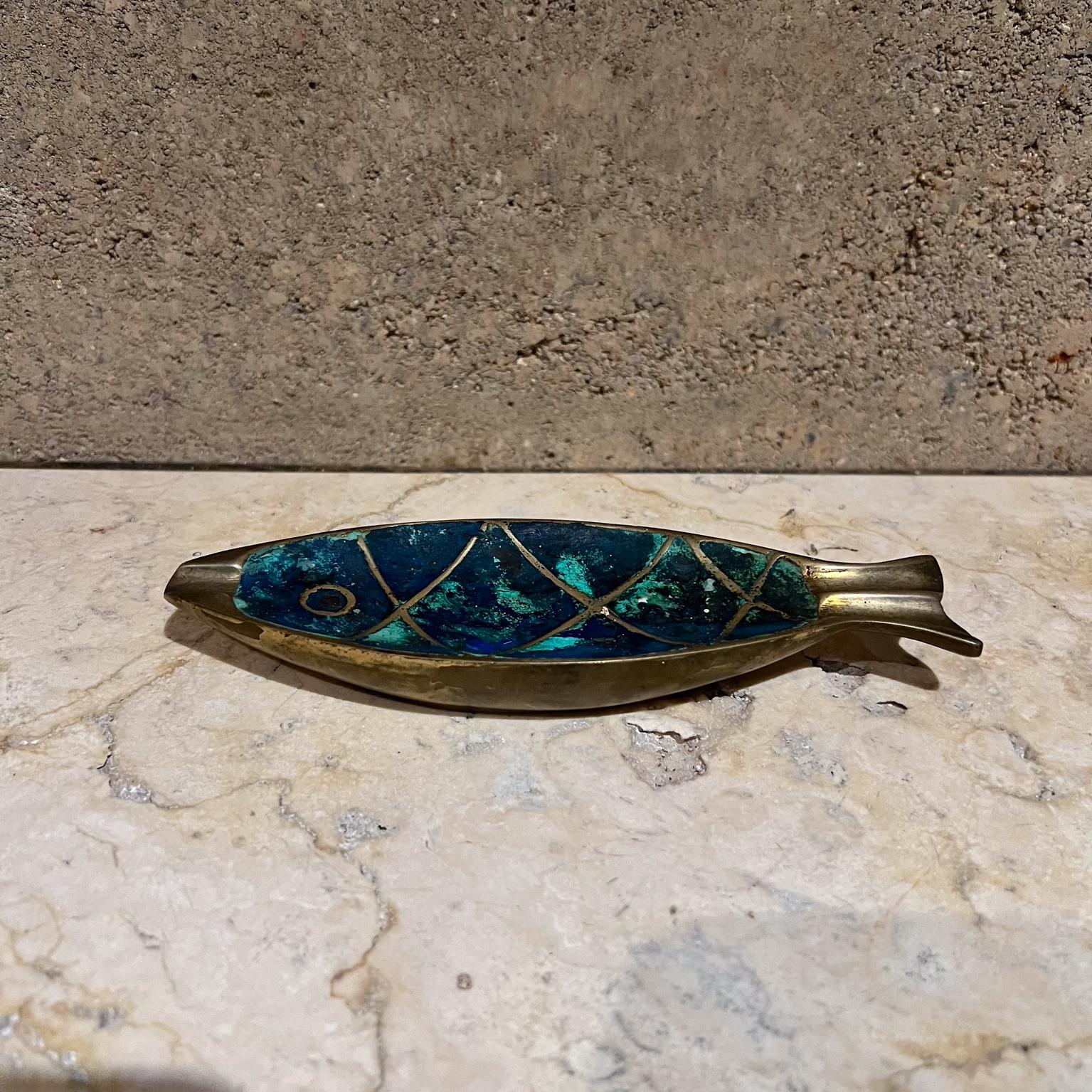1950s Pepe Mendoza Fish Ashtray Malachite Brass 3