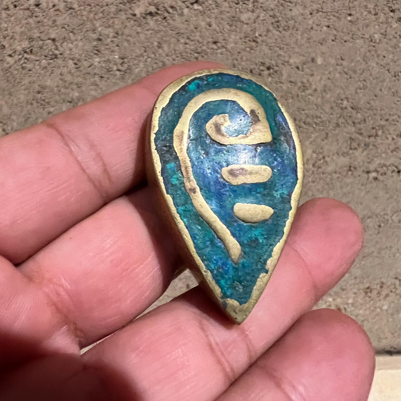 1950s Pepe Mendoza Malachite Brass Single Teardrop Pull Knob Mexican Modernism For Sale 3