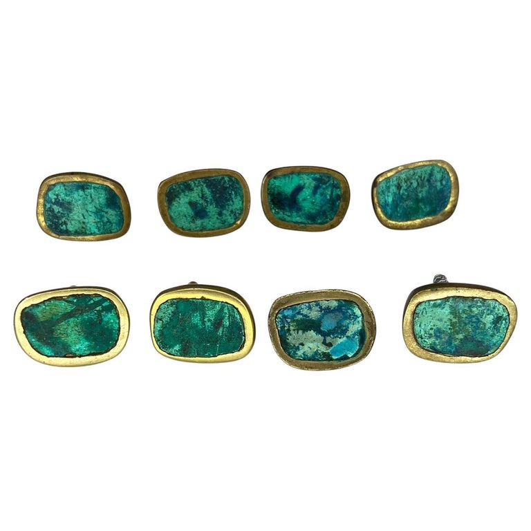 1950s Pepe Mendoza Rare Set of Eight Pulls Knobs Malachite and Brass Mexico For Sale