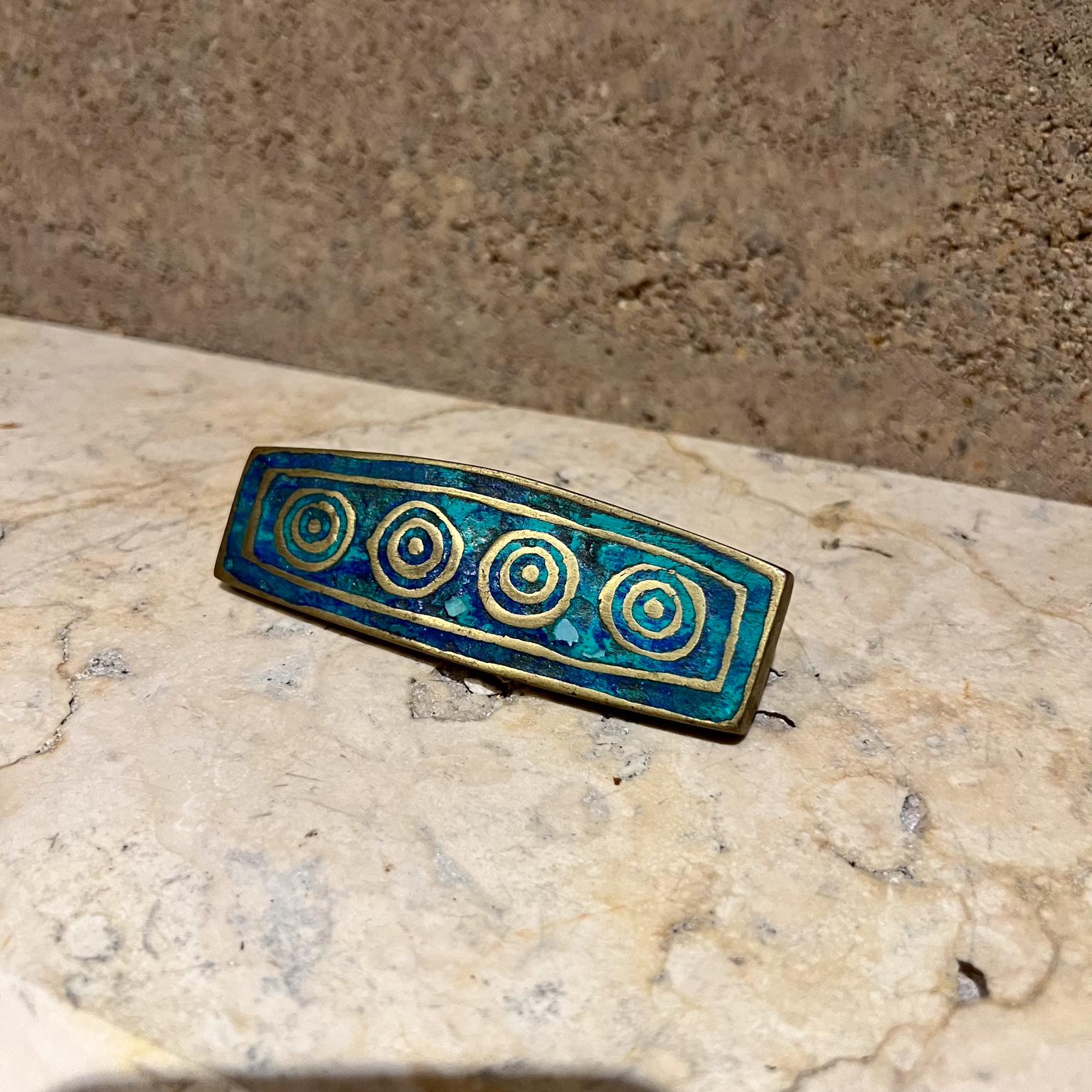 1950s Pepe Mendoza Rectangular Mayan Pull Malachite Brass Mexico 8