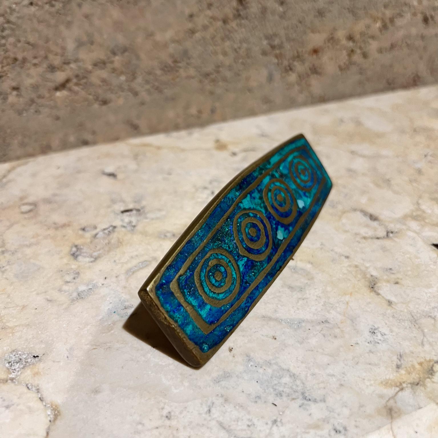 Mexican 1950s Pepe Mendoza Rectangular Mayan Pull Malachite Brass Mexico