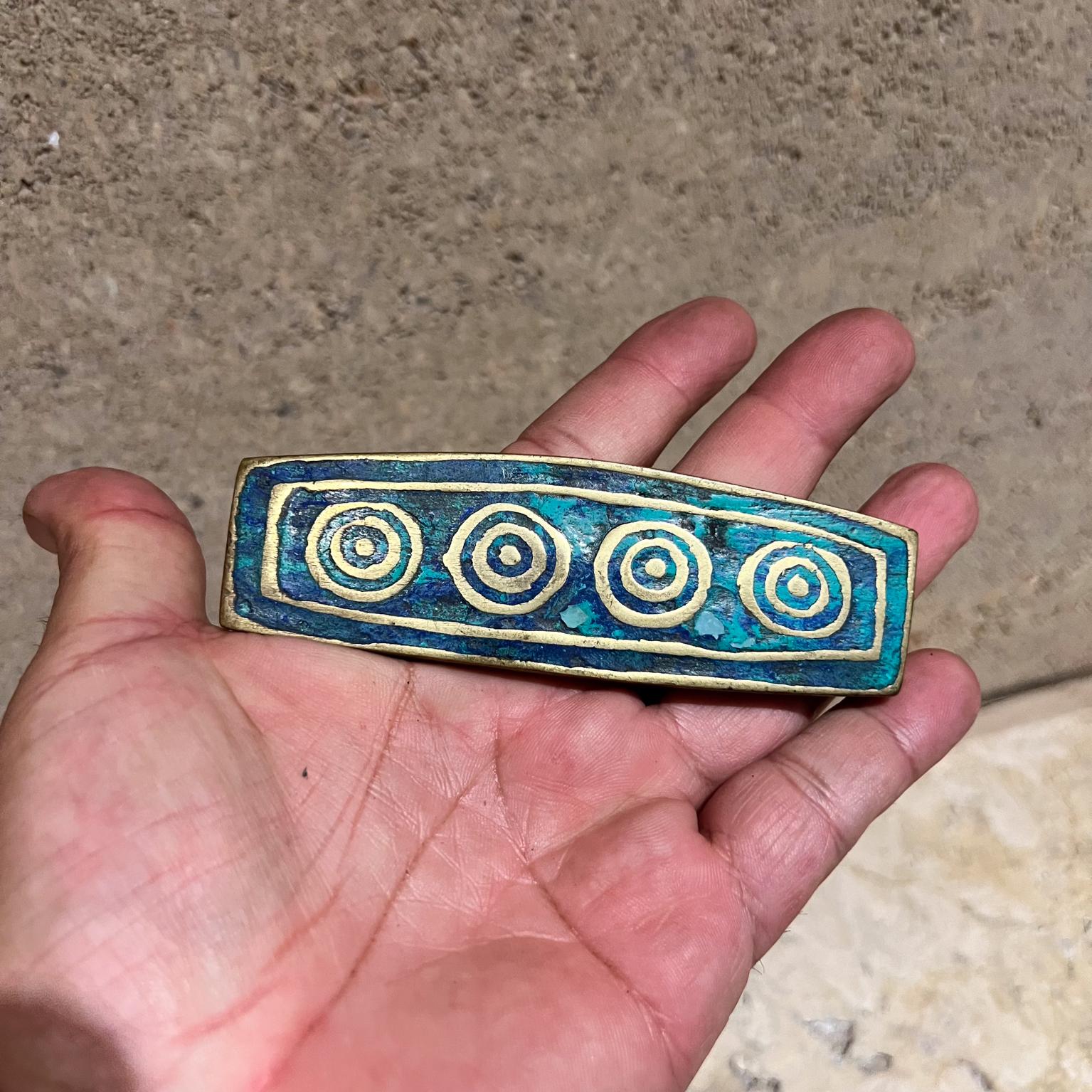 Mid-20th Century 1950s Pepe Mendoza Rectangular Mayan Pull Malachite Brass Mexico