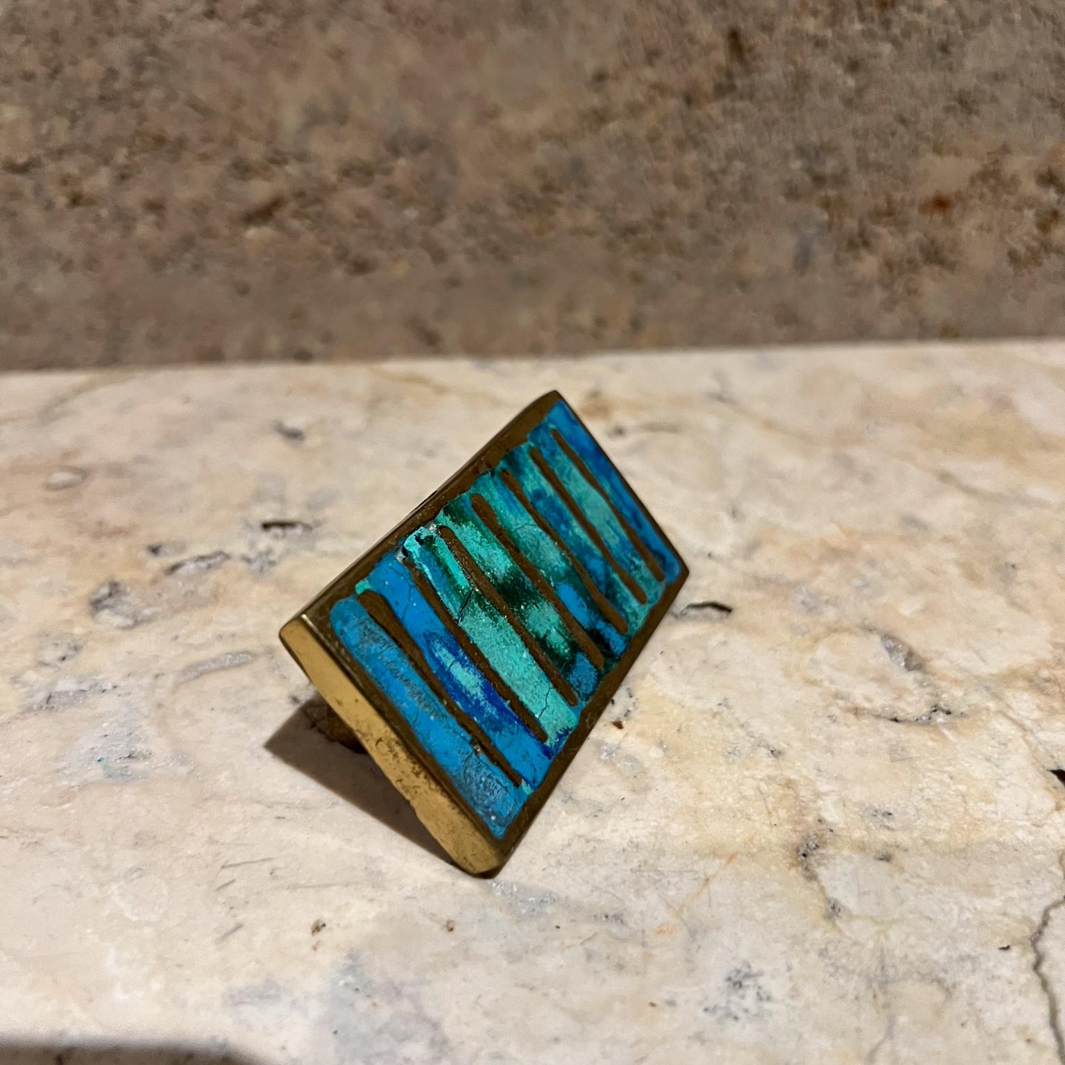 Mid-Century Modern 1950s Pepe Mendoza Rectangular Mayan Small Pull Malachite Brass