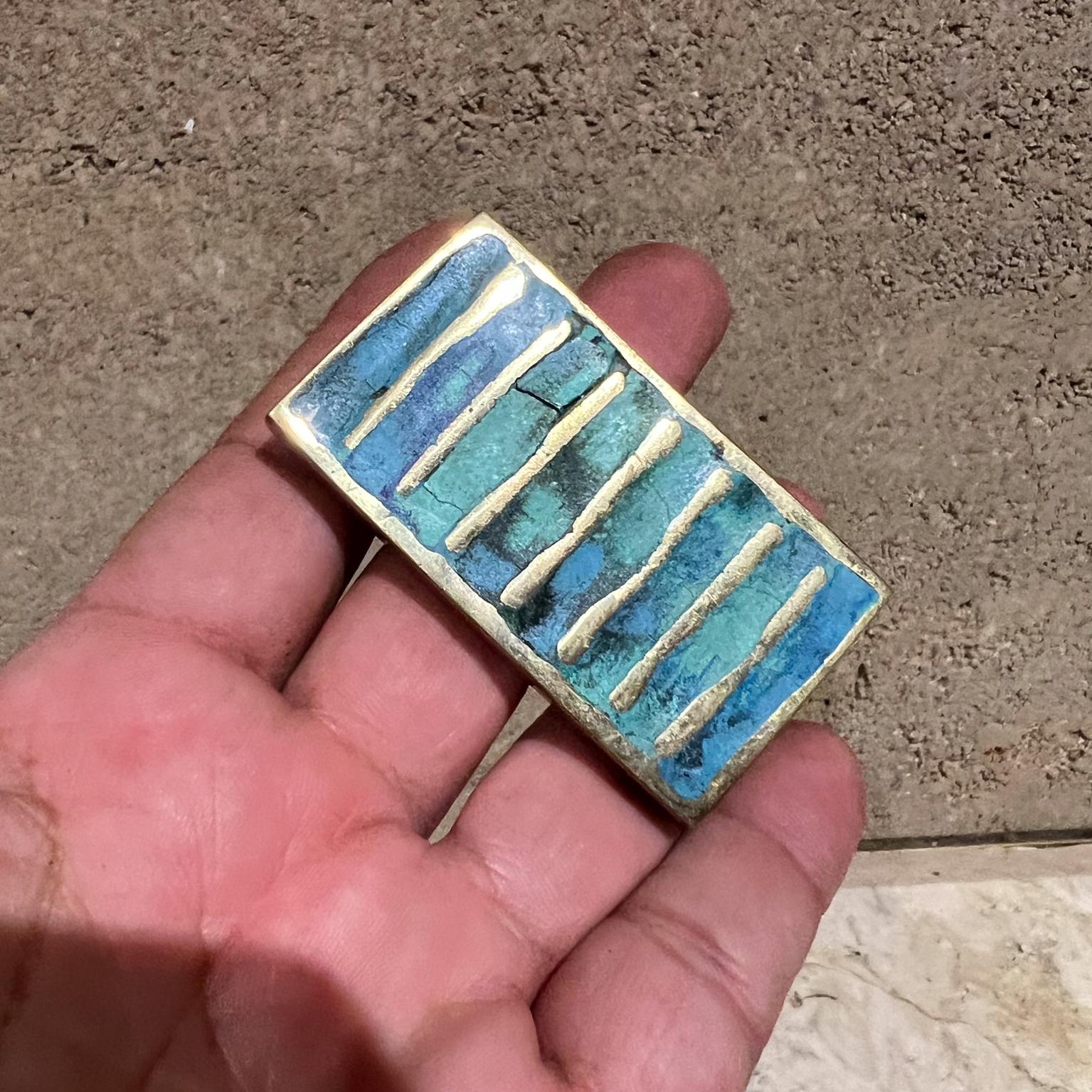1950s Pepe Mendoza Rectangular Mayan Small Pull Malachite Brass 2