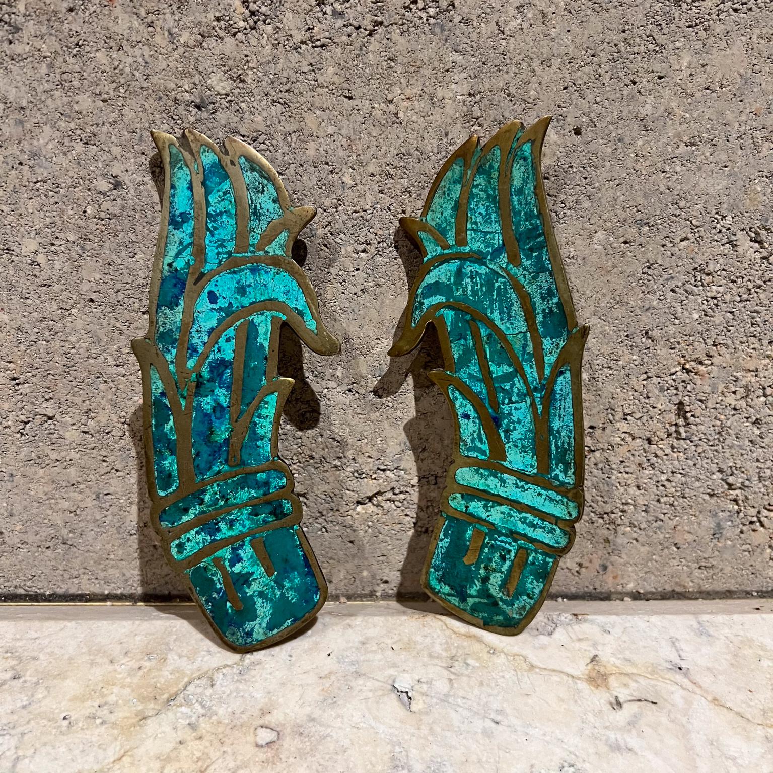 Mid-Century Modern 1950s Pepe Mendoza Sculptural Mayan Pull Handles Malachite Brass Mexico