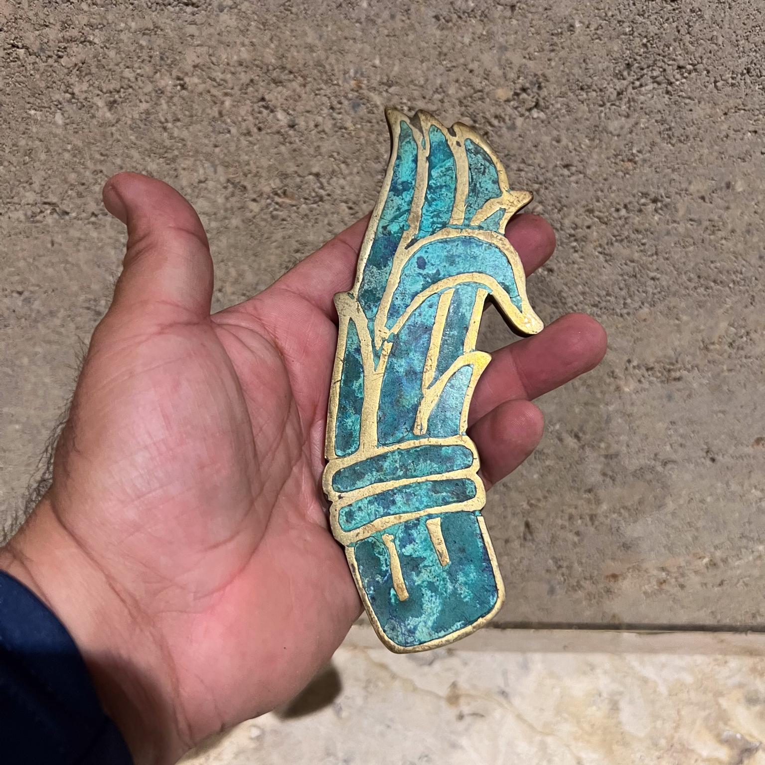 20th Century 1950s Pepe Mendoza Sculptural Mayan Pull Handles Malachite Brass Mexico