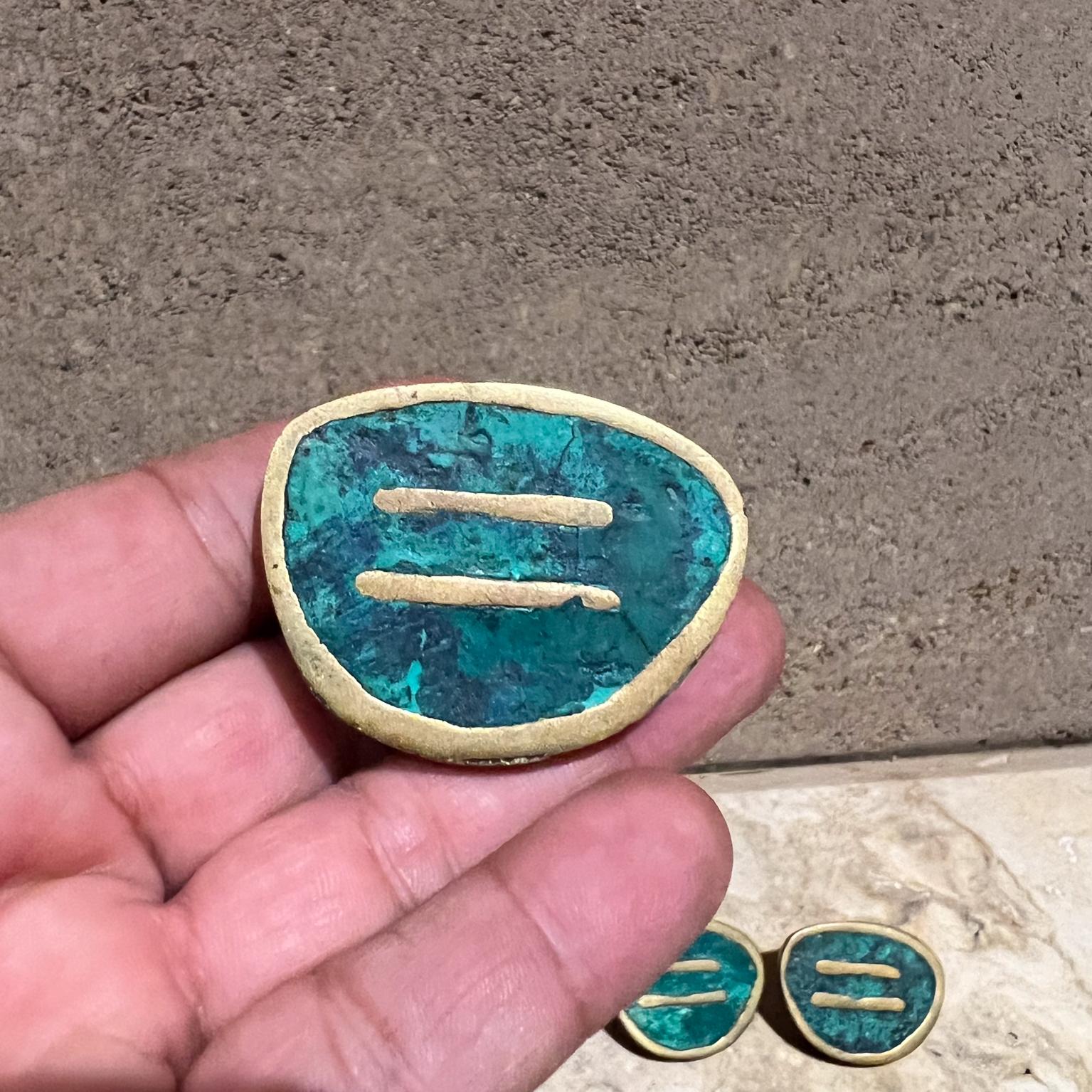 Mexicain 1950s Pepe Mendoza Set Three Round Pull Knobs Mayan Malachite Mexico en vente