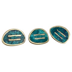 1950s Pepe Mendoza Set Three Round Pull Knobs Mayan Malachite Mexico
