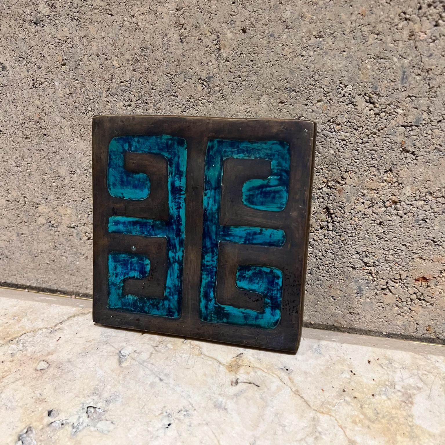 Mid-Century Modern 1950s Pepe Mendoza Square Door Pull Handle Malachite Brass For Sale
