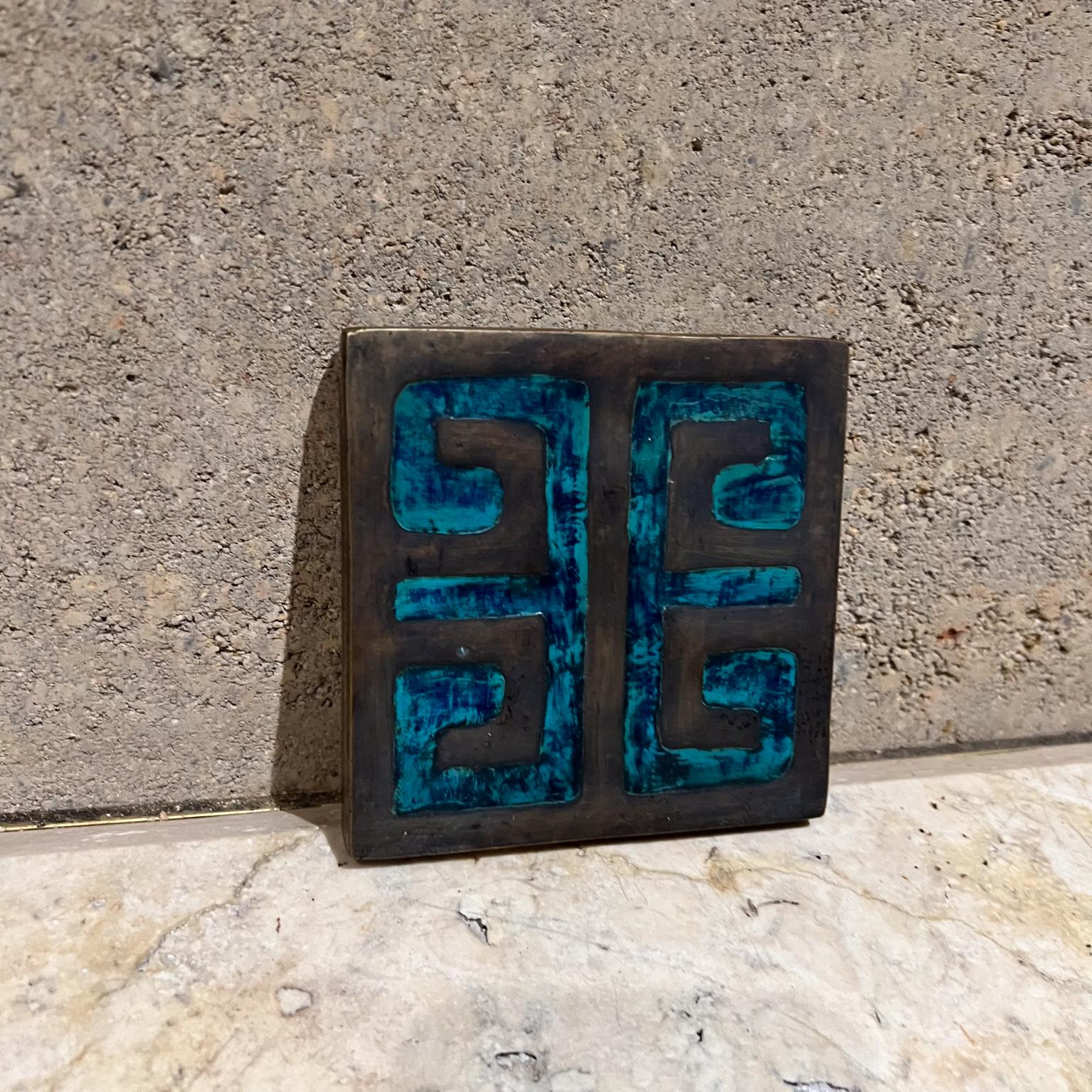 Mexican 1950s Pepe Mendoza Square Door Pull Handle Malachite Brass For Sale