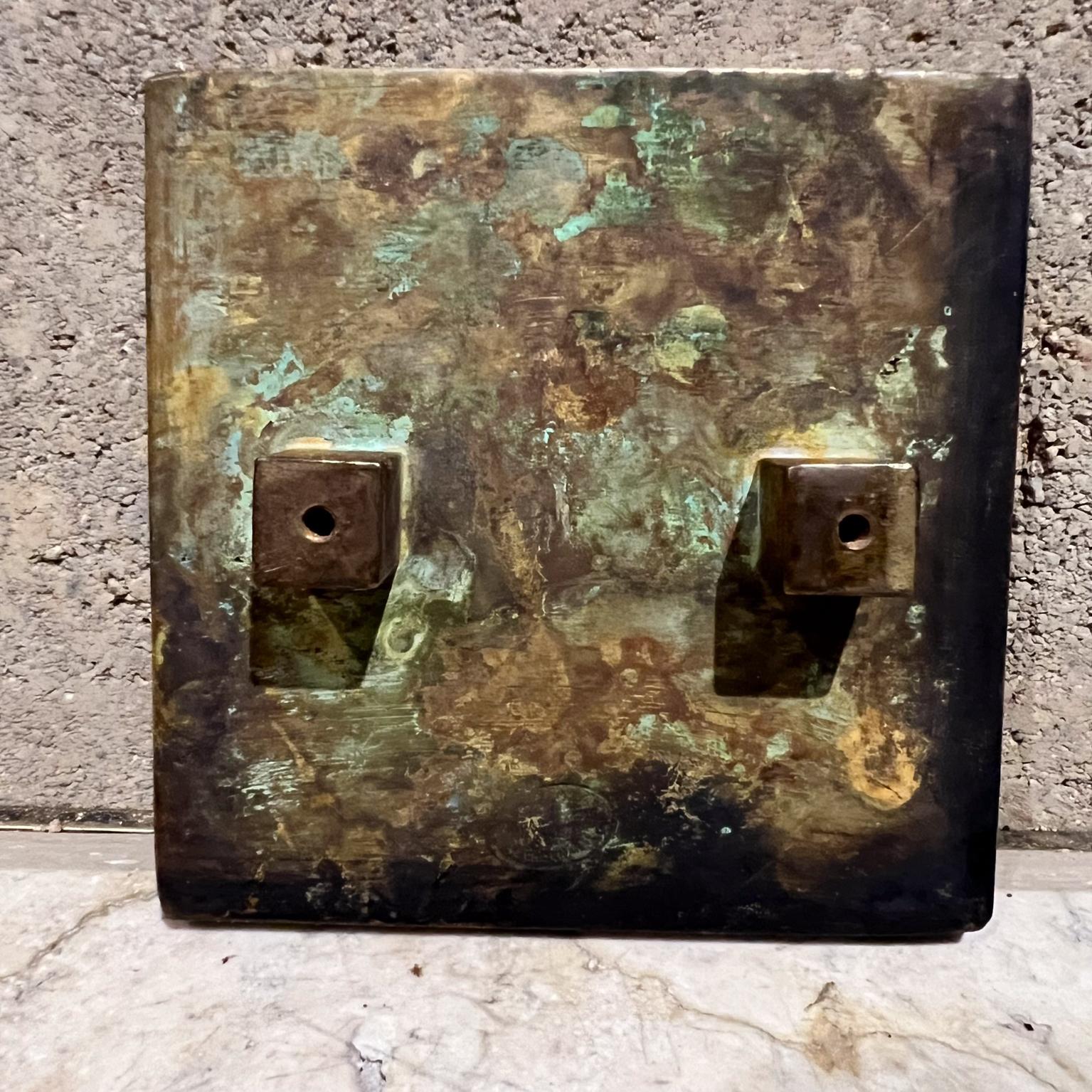 1950s Pepe Mendoza Square Door Pull Handle Malachite Brass In Good Condition For Sale In Chula Vista, CA