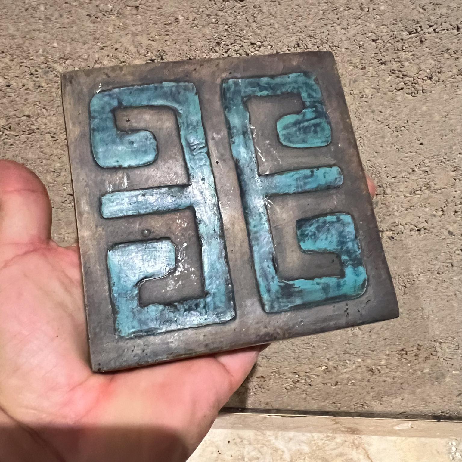 1950s Pepe Mendoza Square Door Pull Handle Malachite Brass For Sale 1