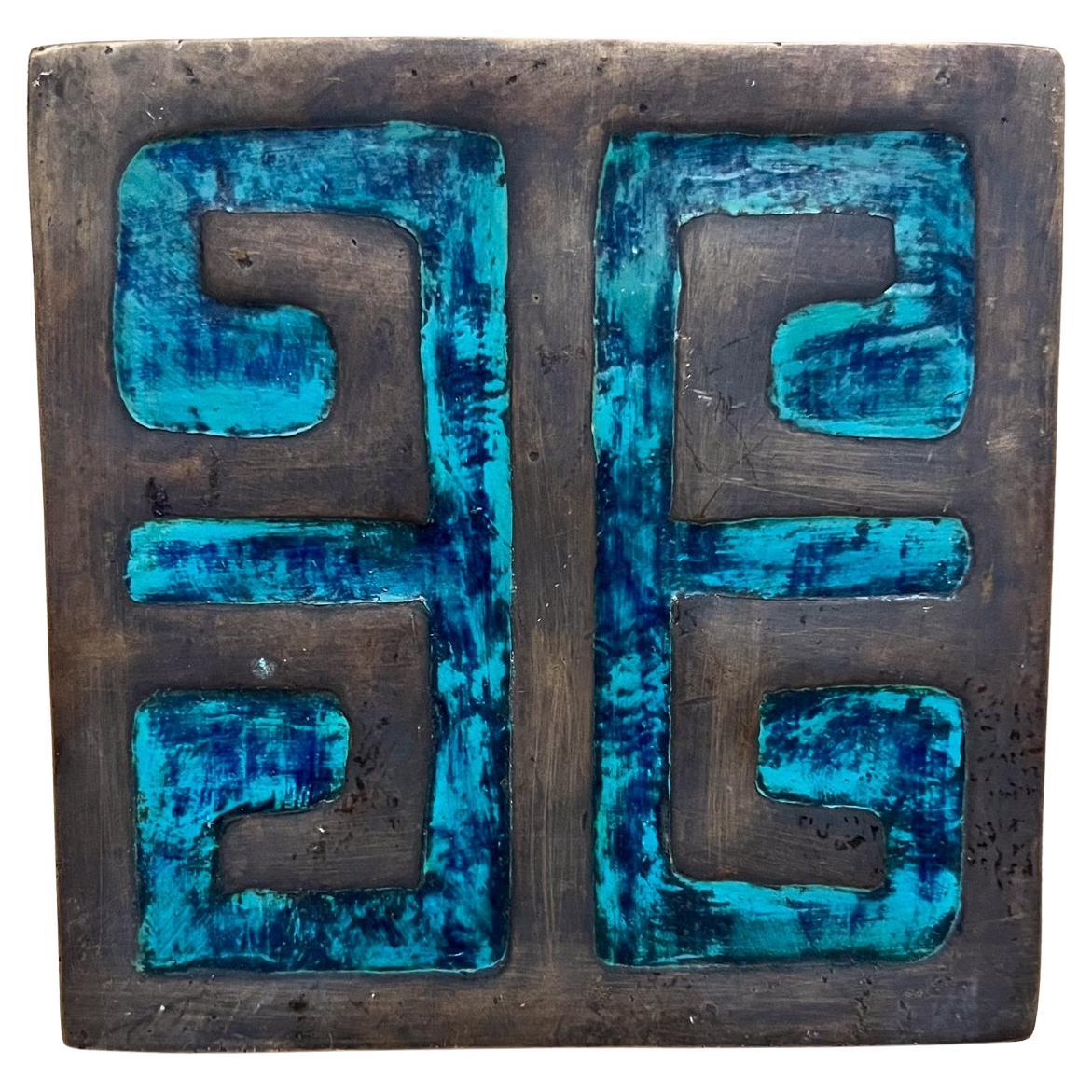 Tirador de puerta cuadrado Pepe Mendoza de los años 50 Latón malaquita