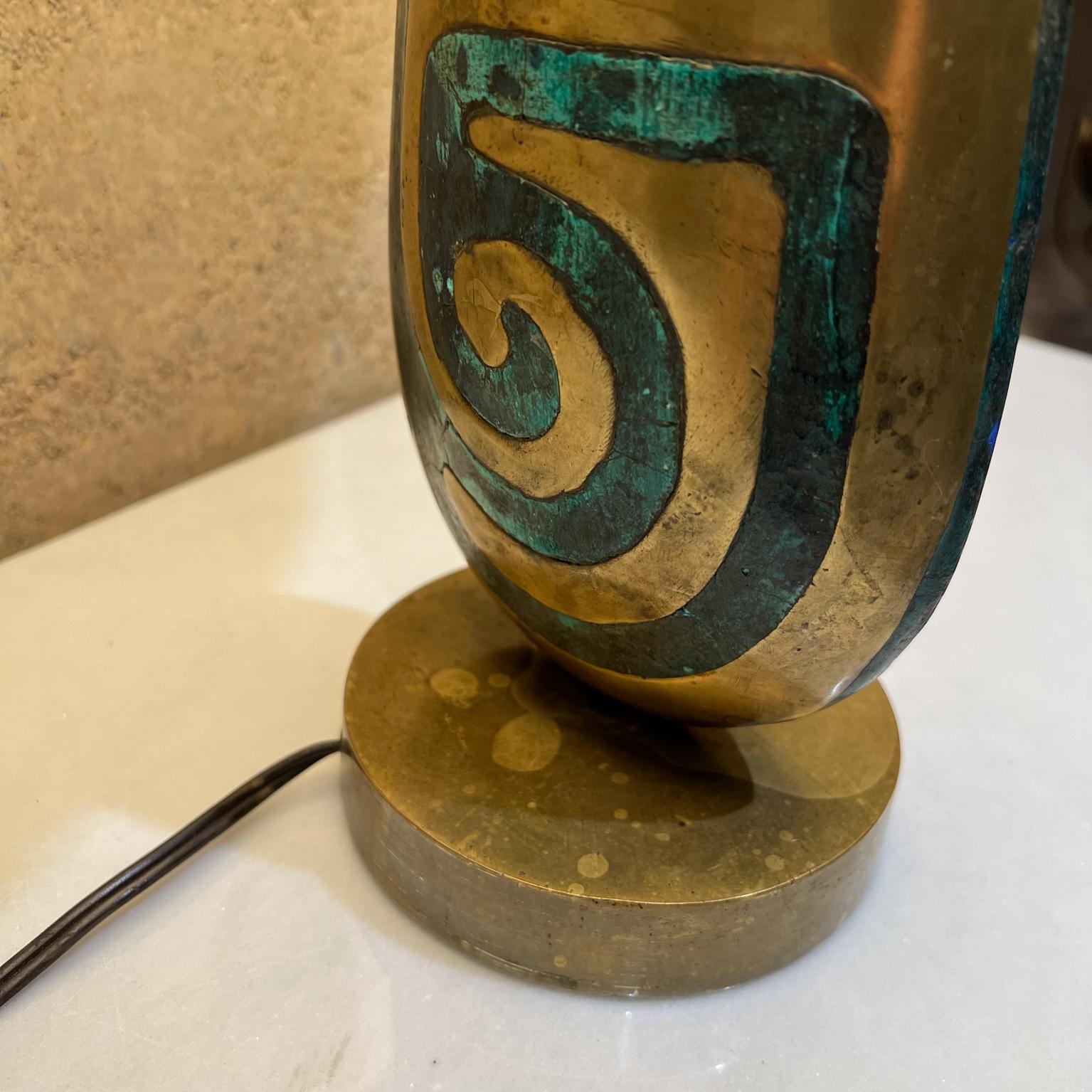 1950s Pepe Mendoza Table Lamp Bronze and Malachite Mayan Revival Mexico For Sale 6