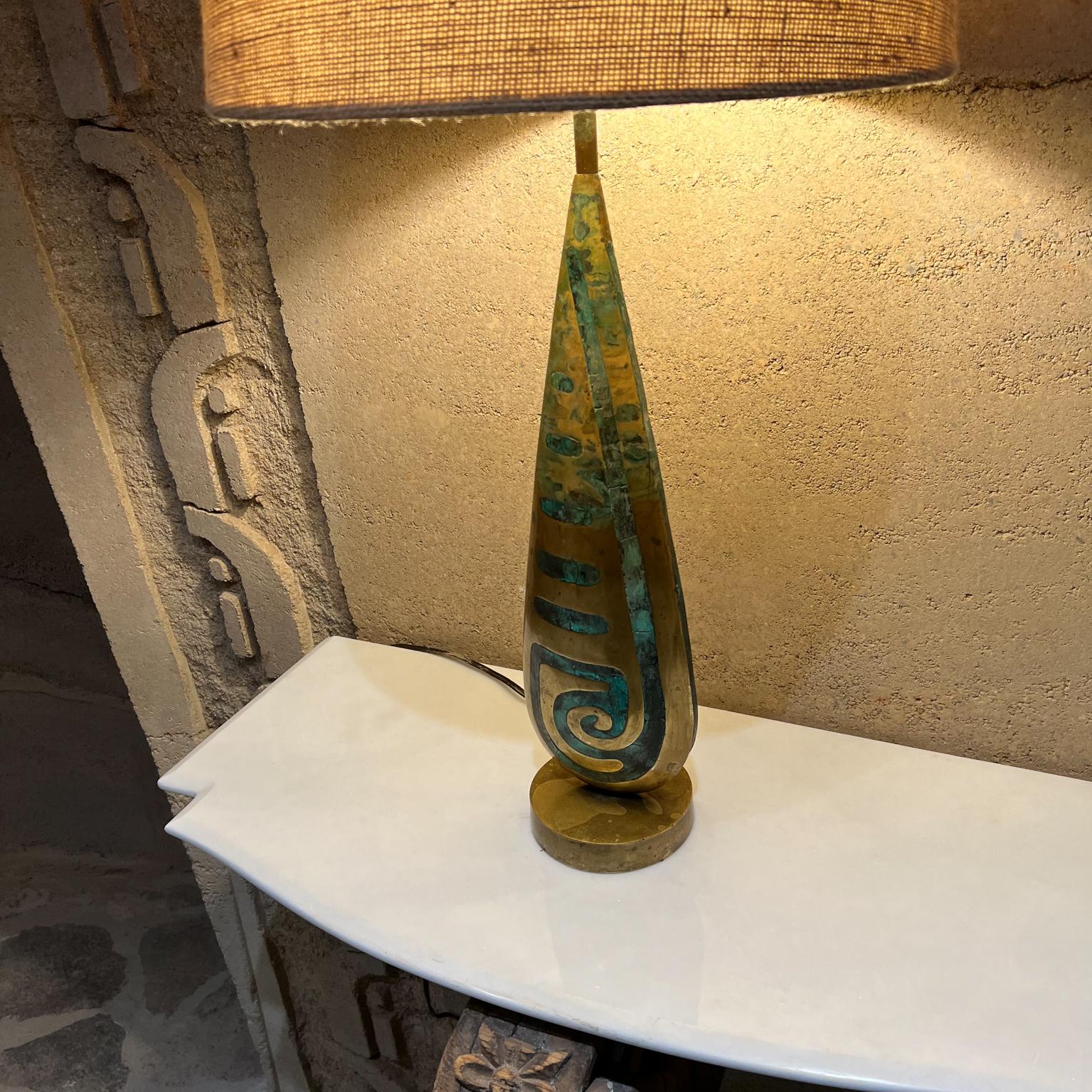 1950s Pepe Mendoza Table Lamp Bronze and Malachite Mayan Revival Mexico For Sale 9