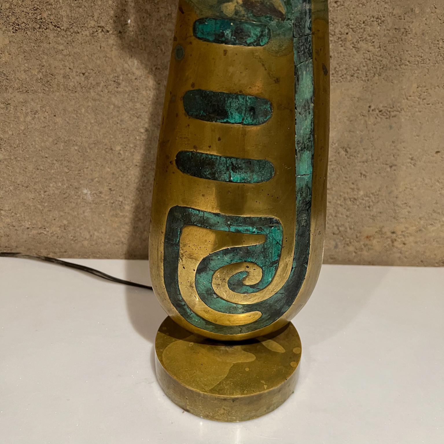 1950s Pepe Mendoza Table Lamp Bronze and Malachite Mayan Revival Mexico For Sale 12