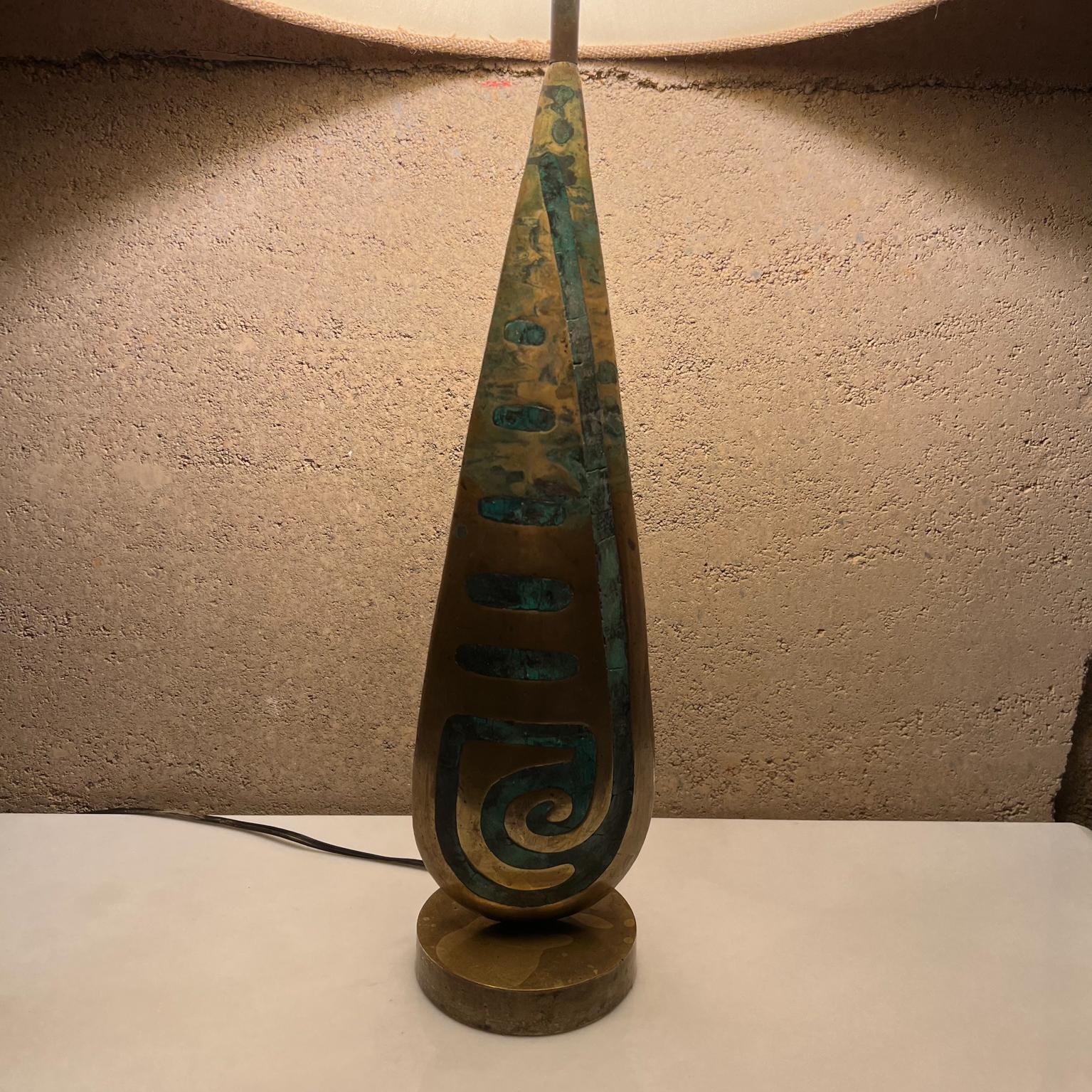 Mexican 1950s Pepe Mendoza Table Lamp Bronze and Malachite Mayan Revival Mexico For Sale