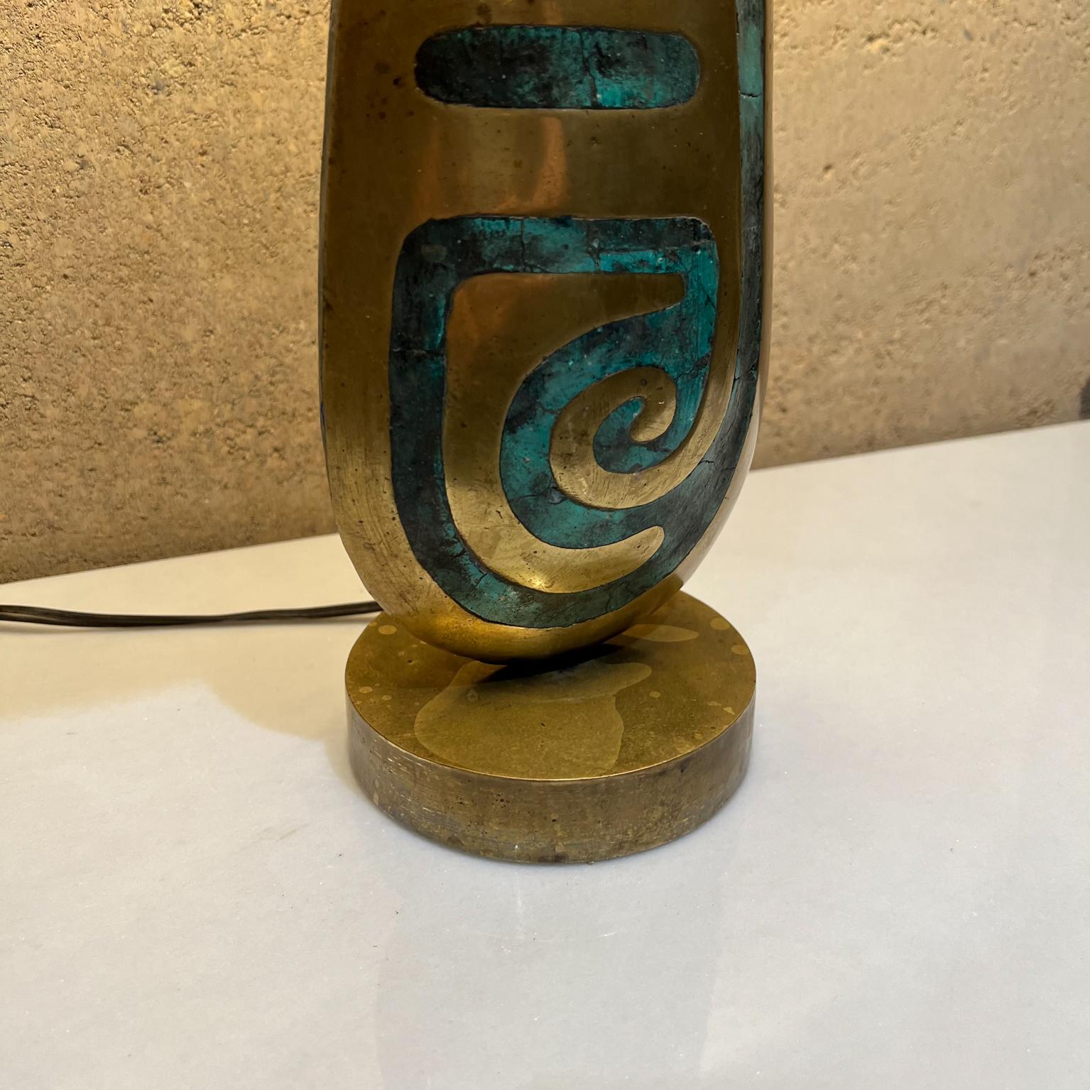1950s Pepe Mendoza Table Lamp Bronze and Malachite Mayan Revival Mexico For Sale 1