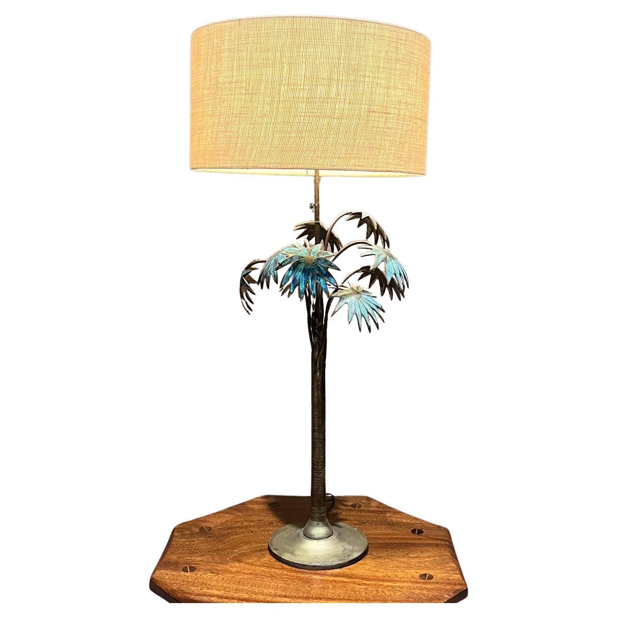 Pepe Mendoza Tischlampe, Palmenbaum, Bronze, Malachit, Mexiko, 1950er Jahre