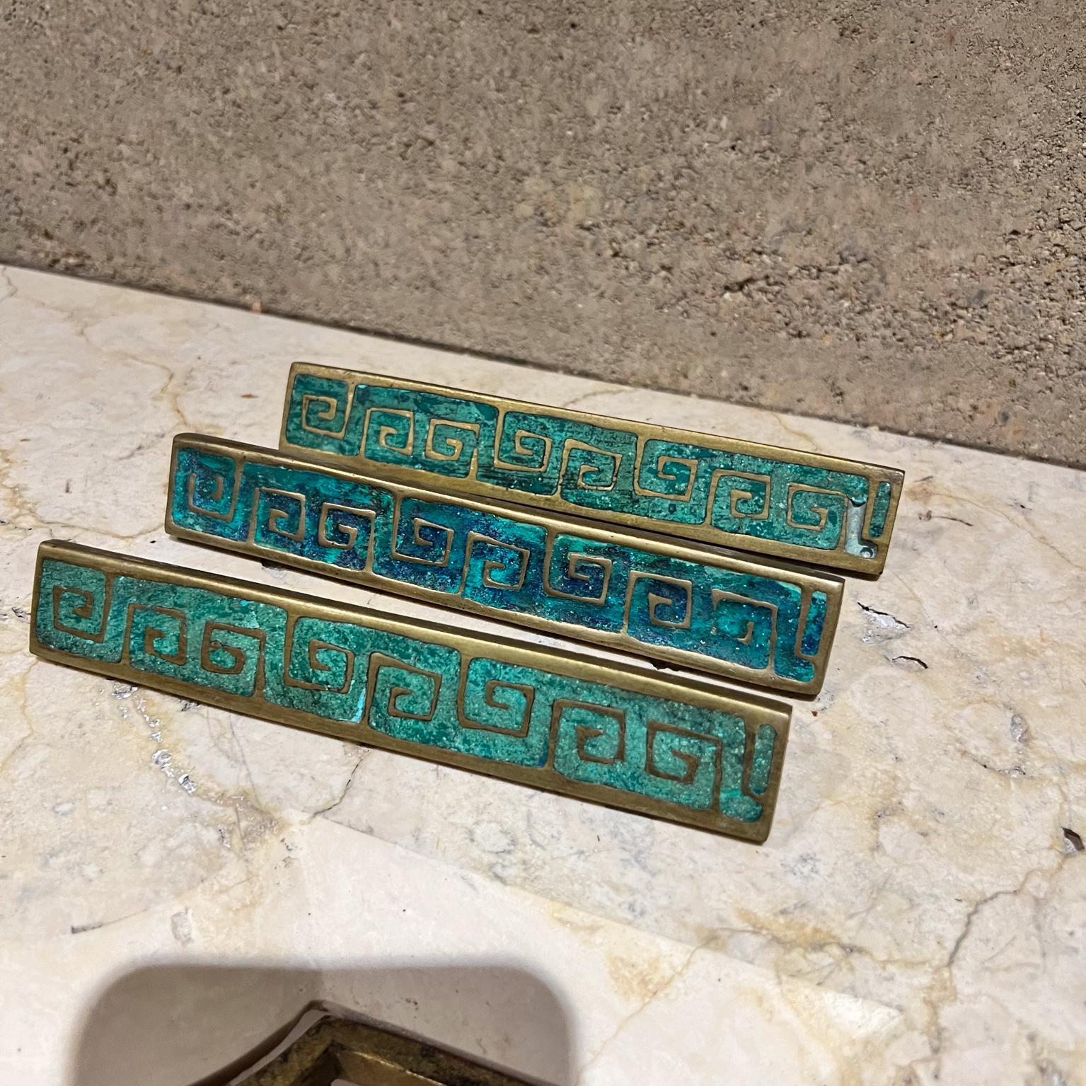 Mexican 1950s Pepe Mendoza Three Rectangular Pulls Malachite Brass Mexico