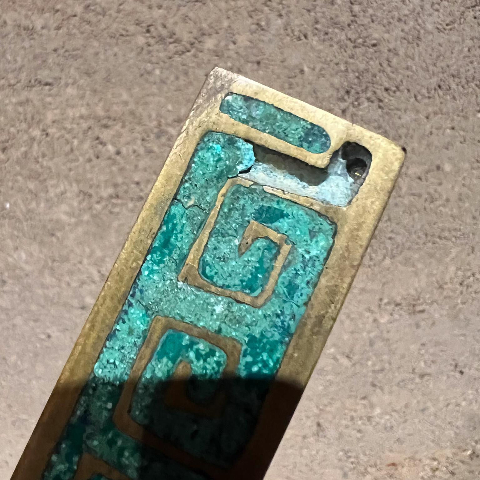 1950s Pepe Mendoza Three Rectangular Pulls Malachite Brass Mexico In Good Condition In Chula Vista, CA